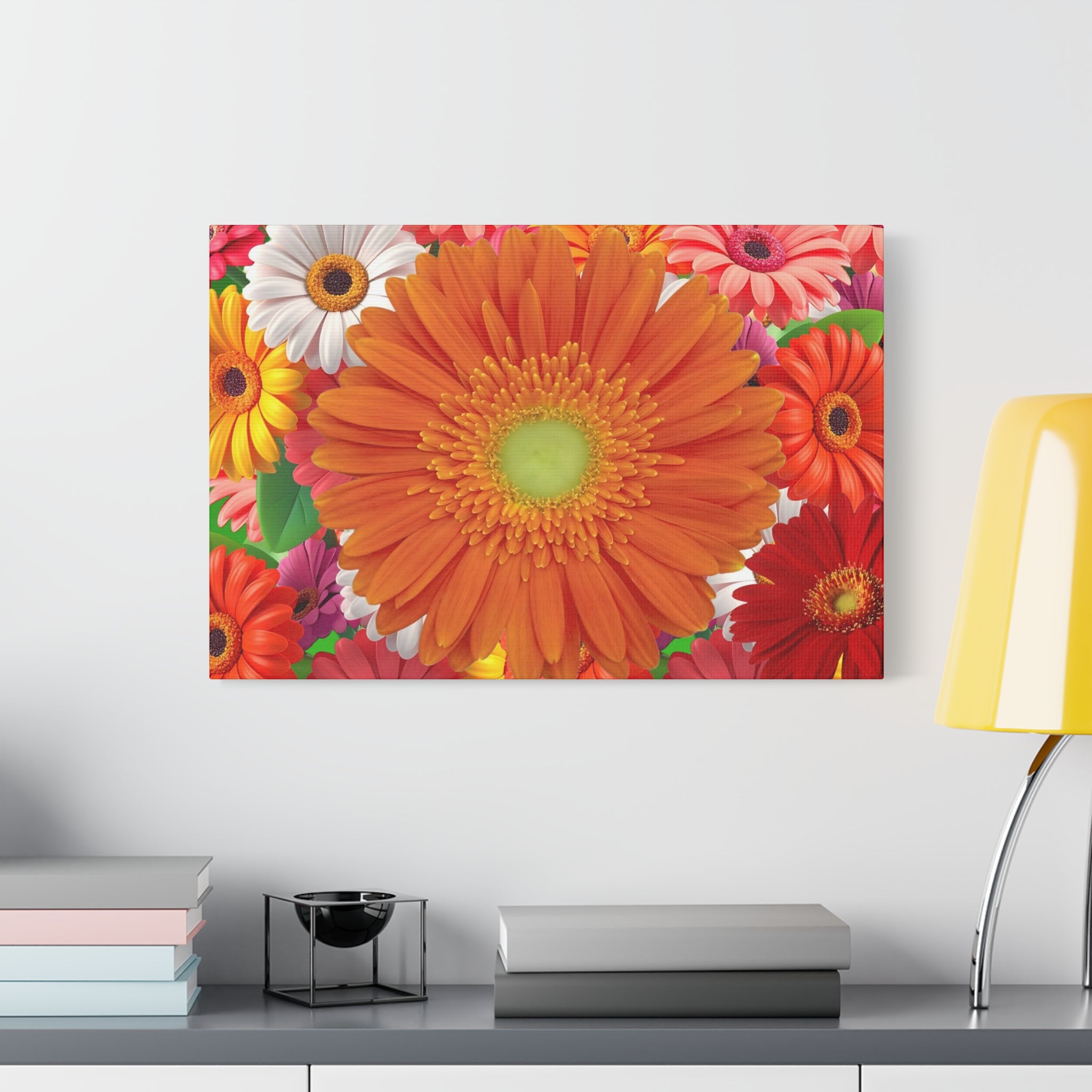 "Orange Gerbera" - Bright Gerbera Daisy Canvas Wall Art — Colorful Floral Botanical Print