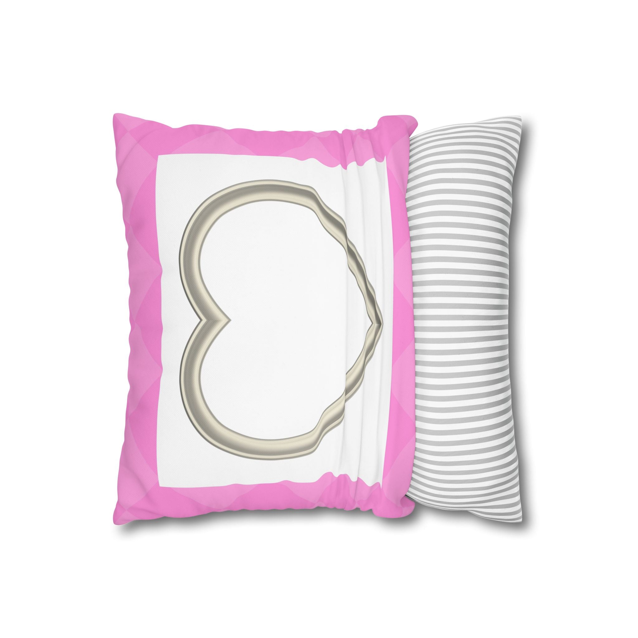 Pink Heart Frame Pillowcase — Square Decorative Throw Pillow Cover