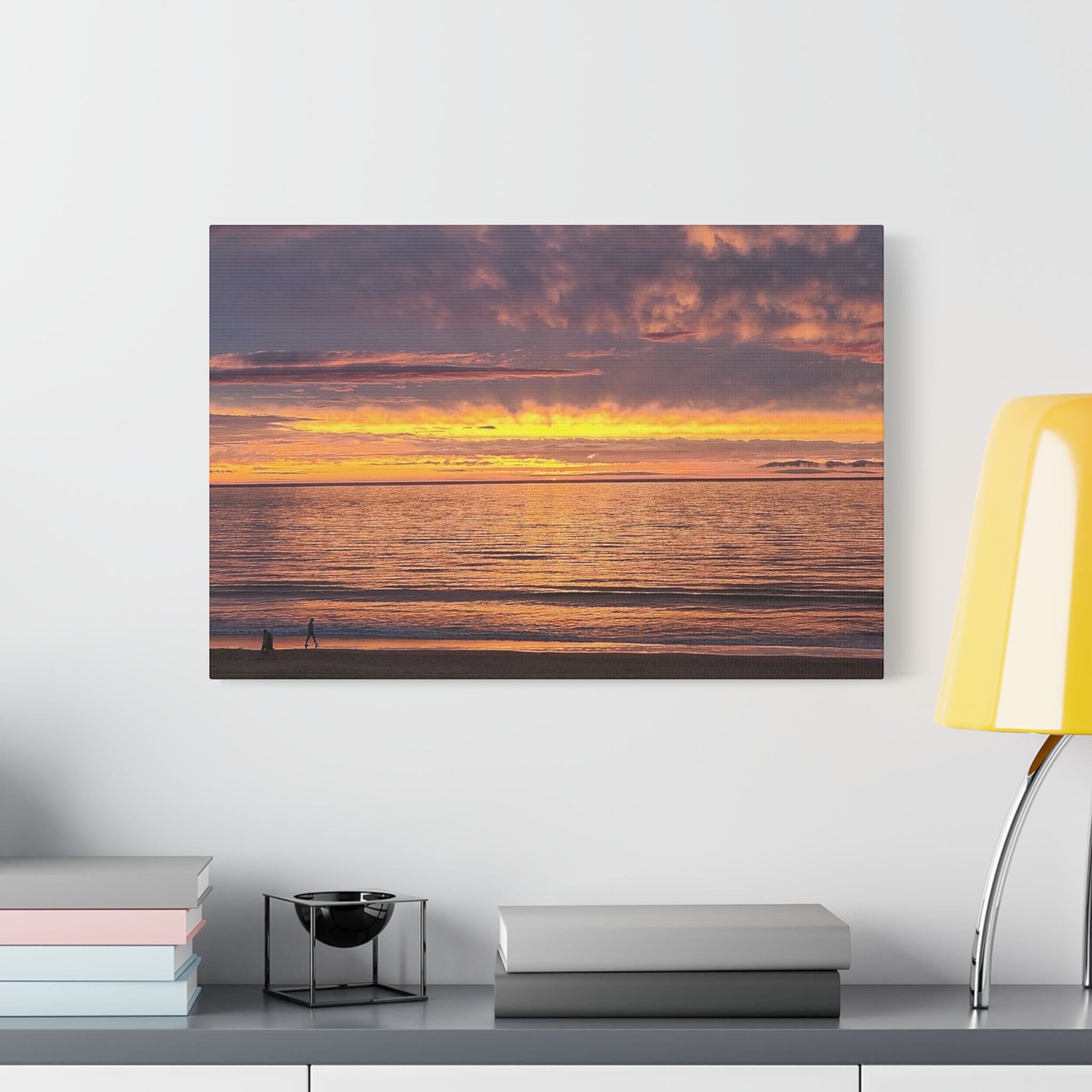 Relaxing Sunset Beach Canvas Wall Art — Golden Ocean Sunset Photography