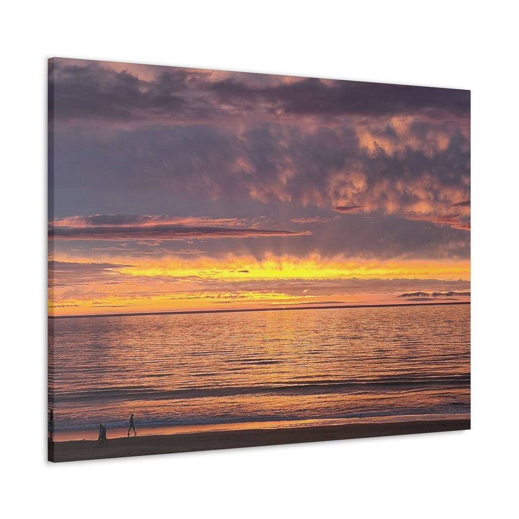 Relaxing Sunset Beach Canvas Wall Art — Golden Ocean Sunset Photography