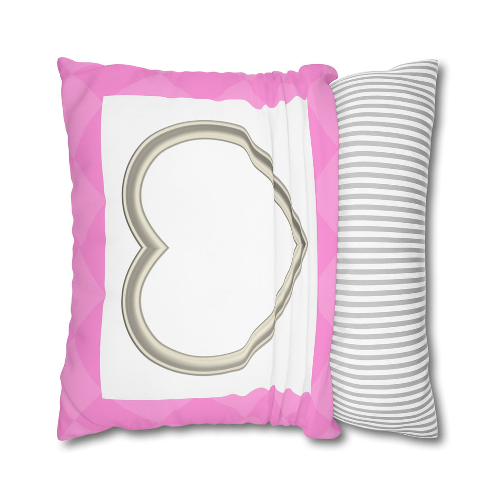 Pink Heart Frame Pillowcase — Square Decorative Throw Pillow Cover