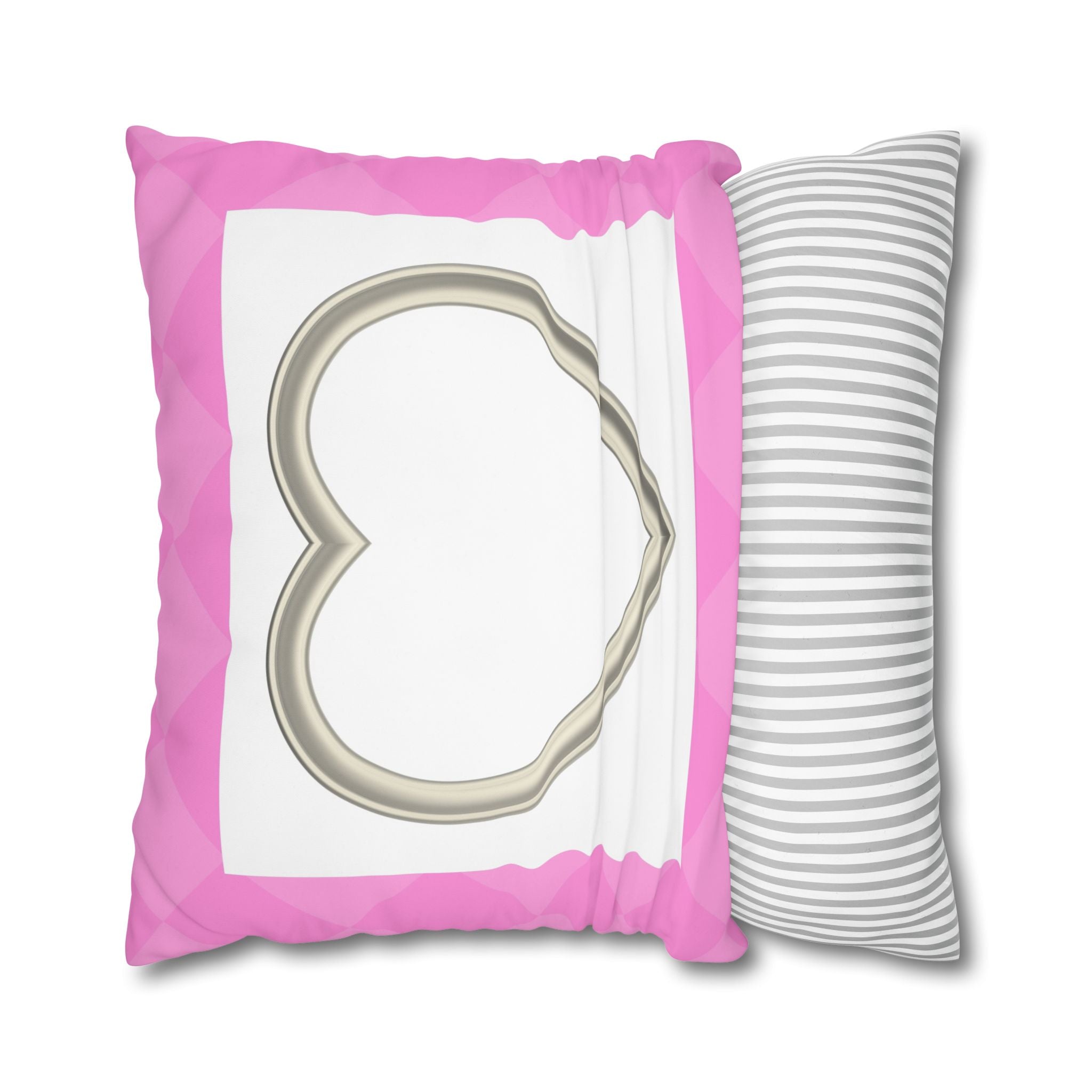 Pink Heart Frame Pillowcase — Square Decorative Throw Pillow Cover