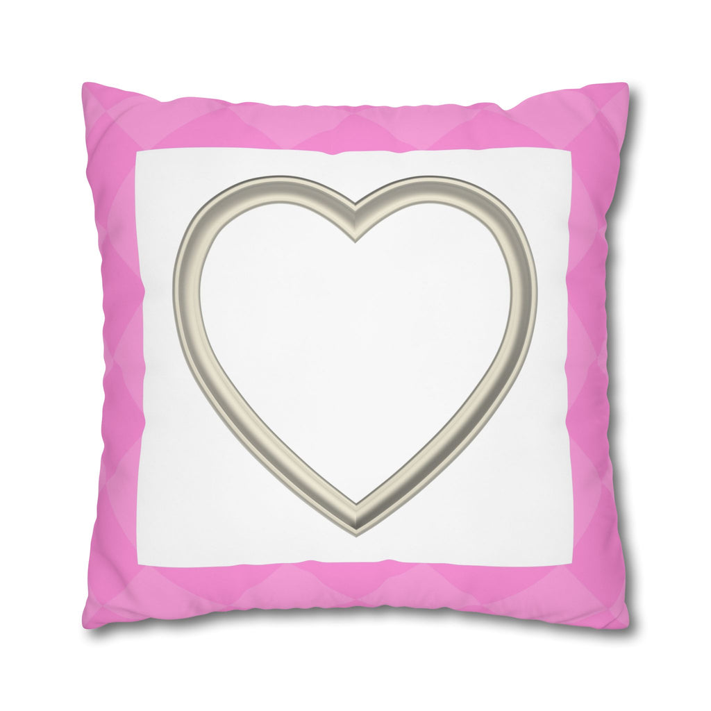 Pink Heart Frame Pillowcase — Square Decorative Throw Pillow Cover