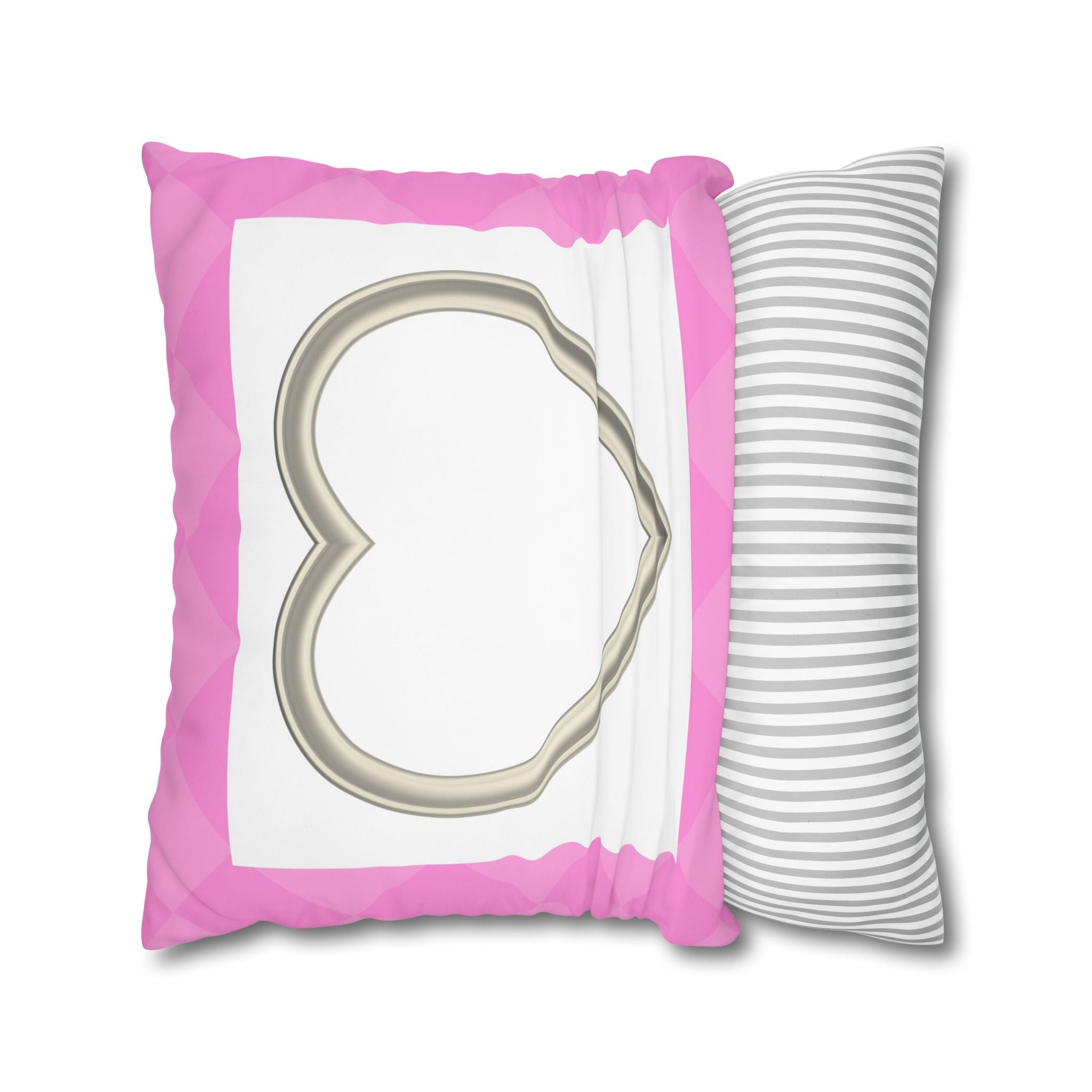 Pink Heart Frame Pillowcase — Square Decorative Throw Pillow Cover