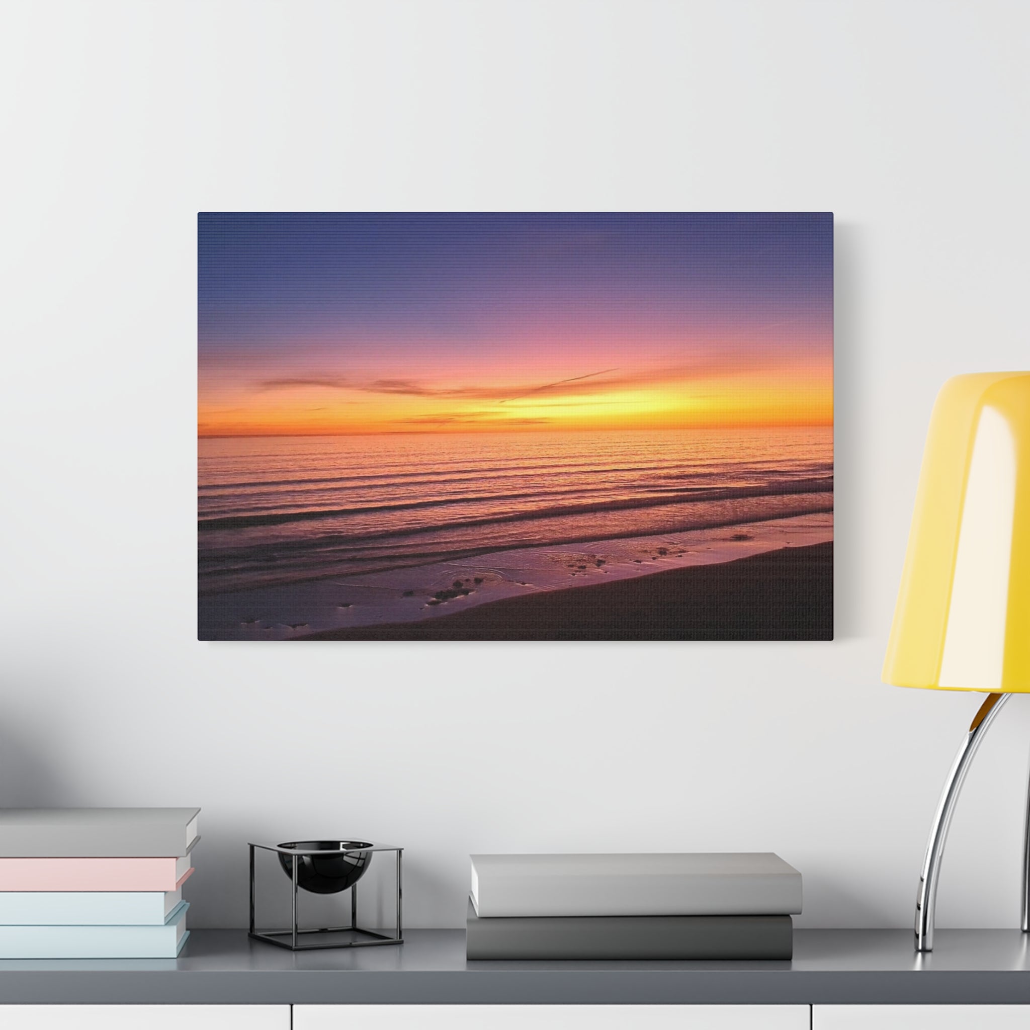 Sunset Beach Canvas Wall Art — Coastal Ocean Landscape Canvas Print