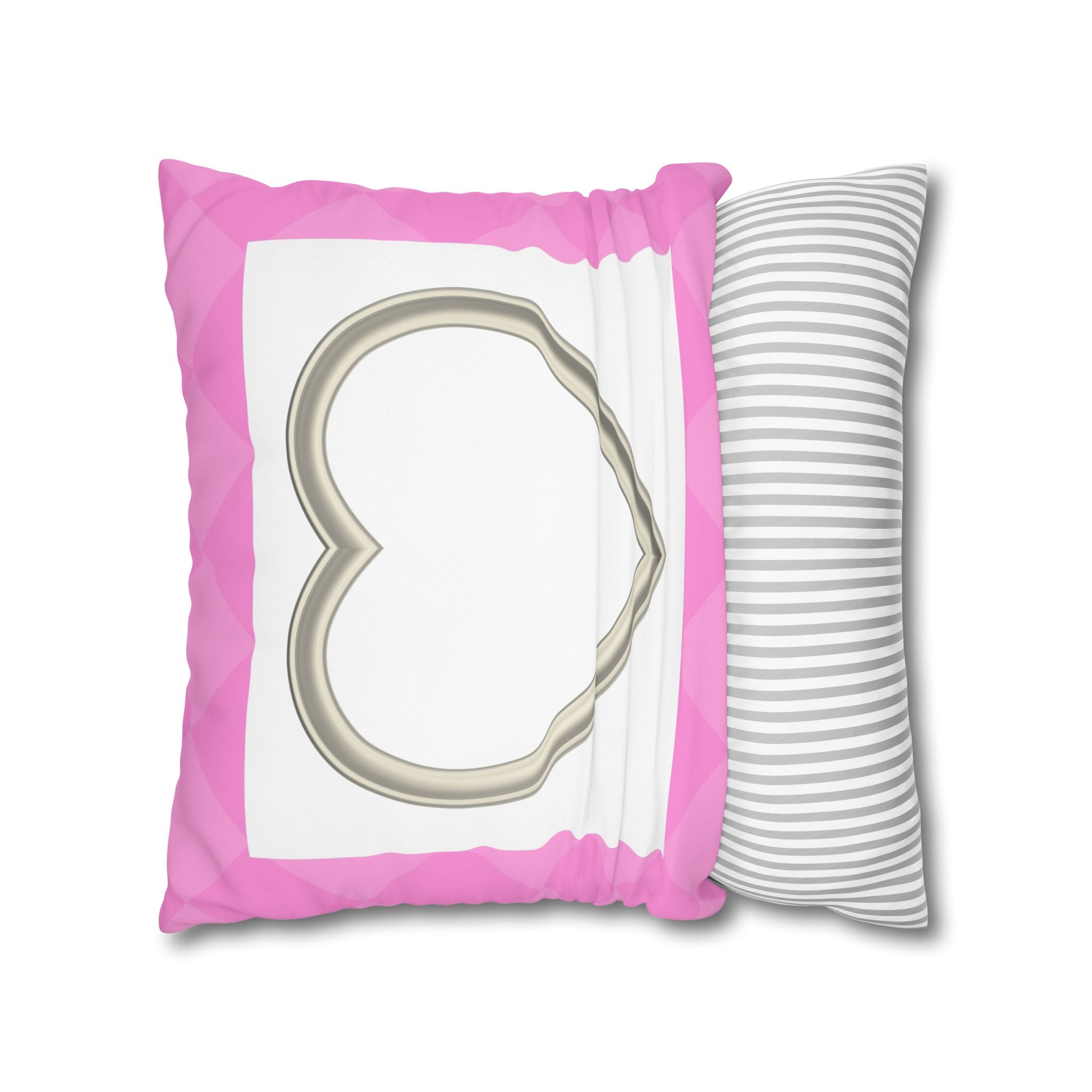 Pink Heart Frame Pillowcase — Square Decorative Throw Pillow Cover