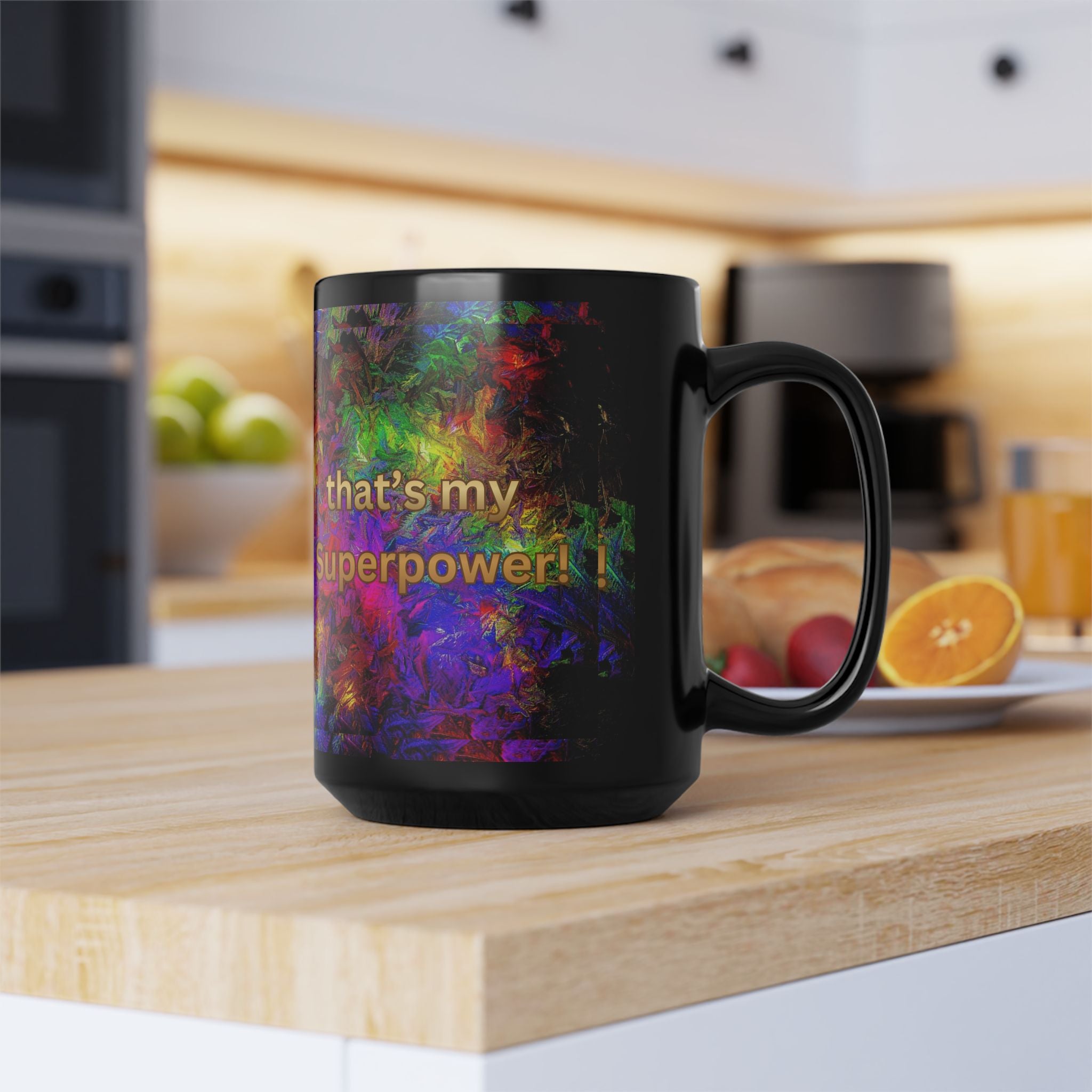 ADHD Mug - "My Brain Works Differently... That's My Superpower!" Black Coffee Mug — Colorful Abstract Brain Design (11oz/15oz)