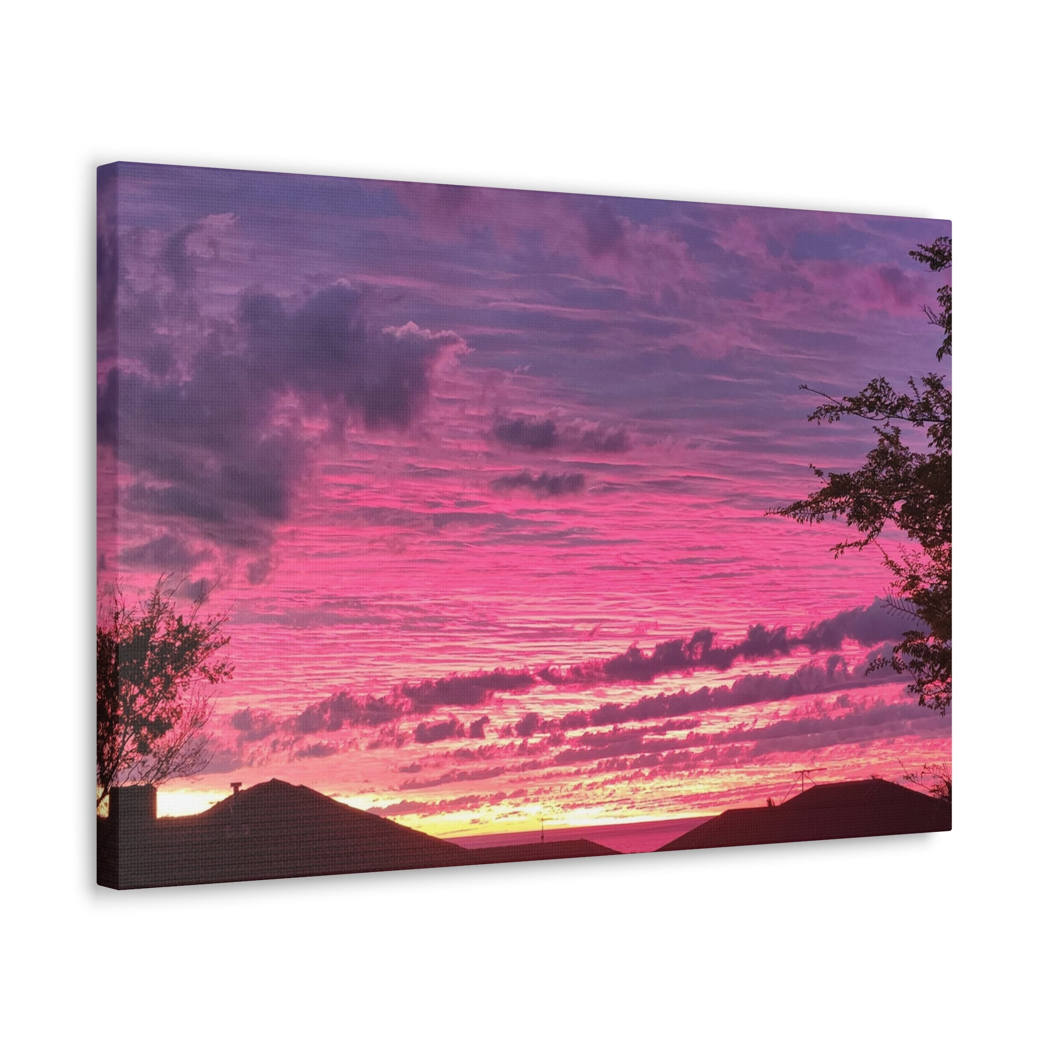 Pink Sunset Landscape Canvas Print - "Beyond the Rooftops"