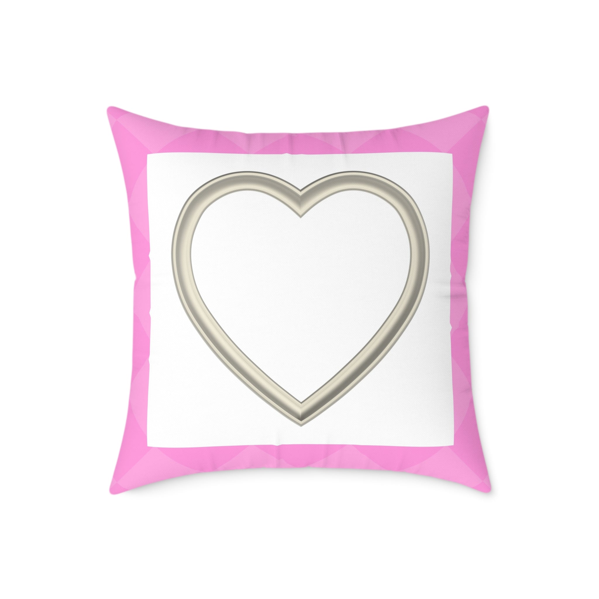 Heart Frame Square Pillow — Pink Accent Decorative Throw Pillow