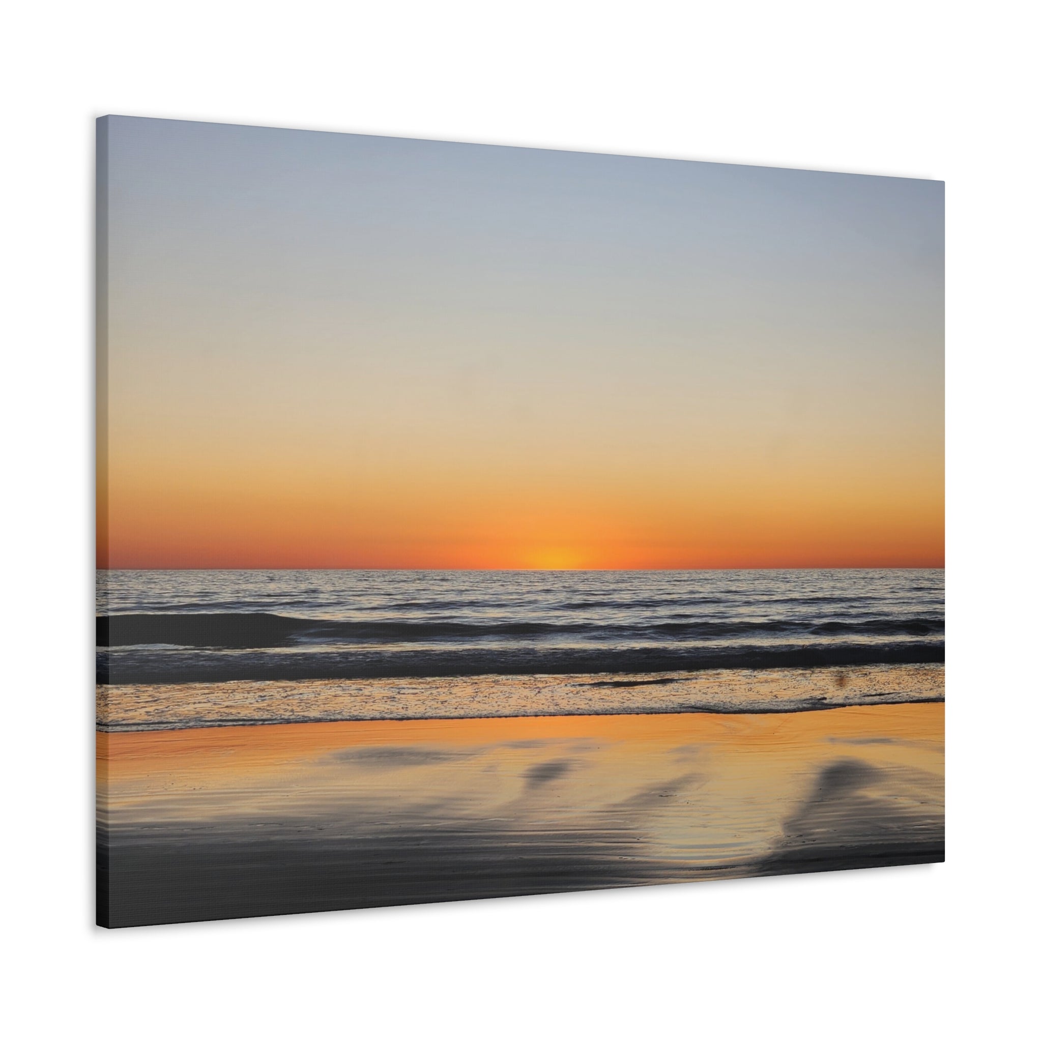 Relfective Ocean Sunset Beach Canvas Wall Art – Tranquil Ocean Sunset Landscape Print