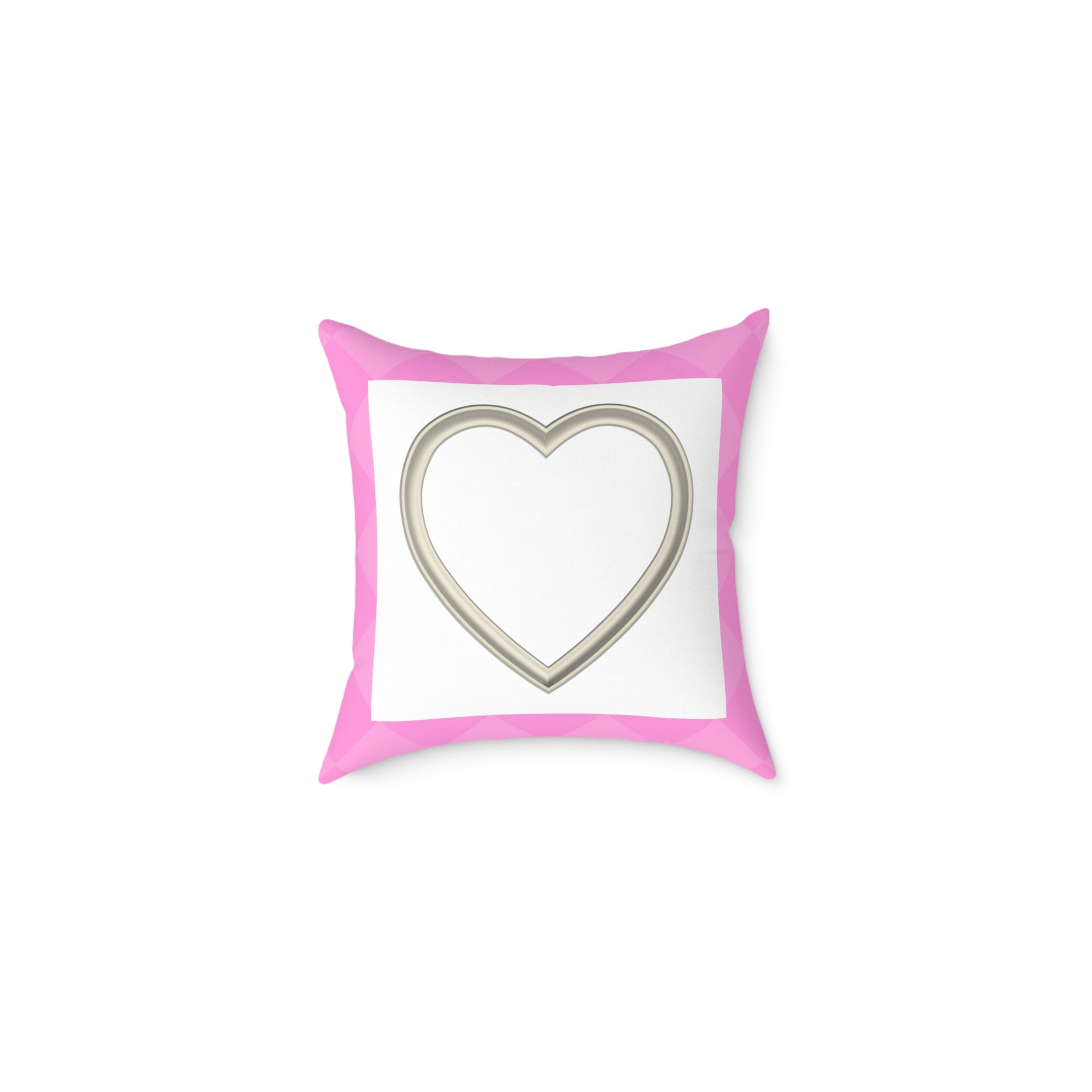 Heart Frame Square Pillow — Pink Accent Decorative Throw Pillow