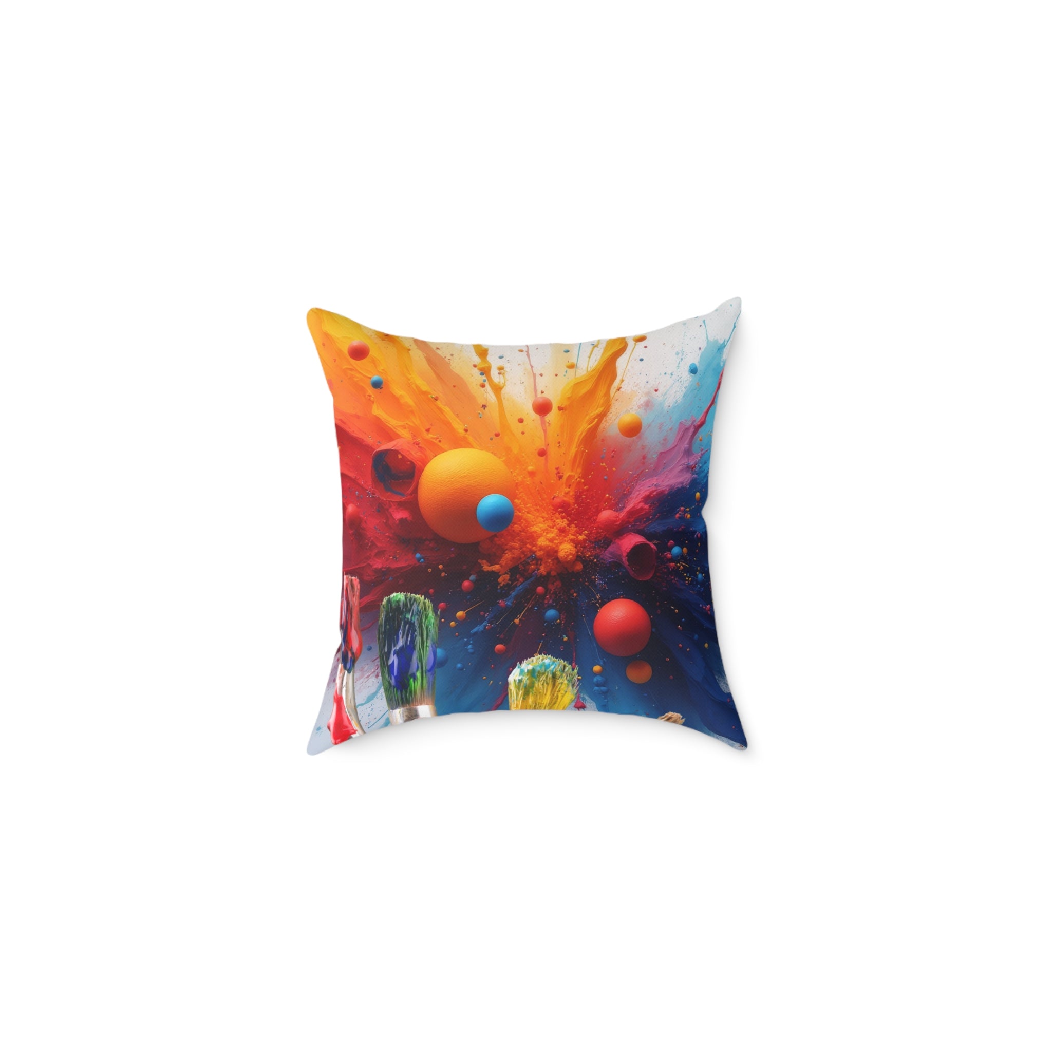 Artistic Square Throw Pillow - 'An Artist's Life' Colored Pencils / Abstract Paint Splash Decor