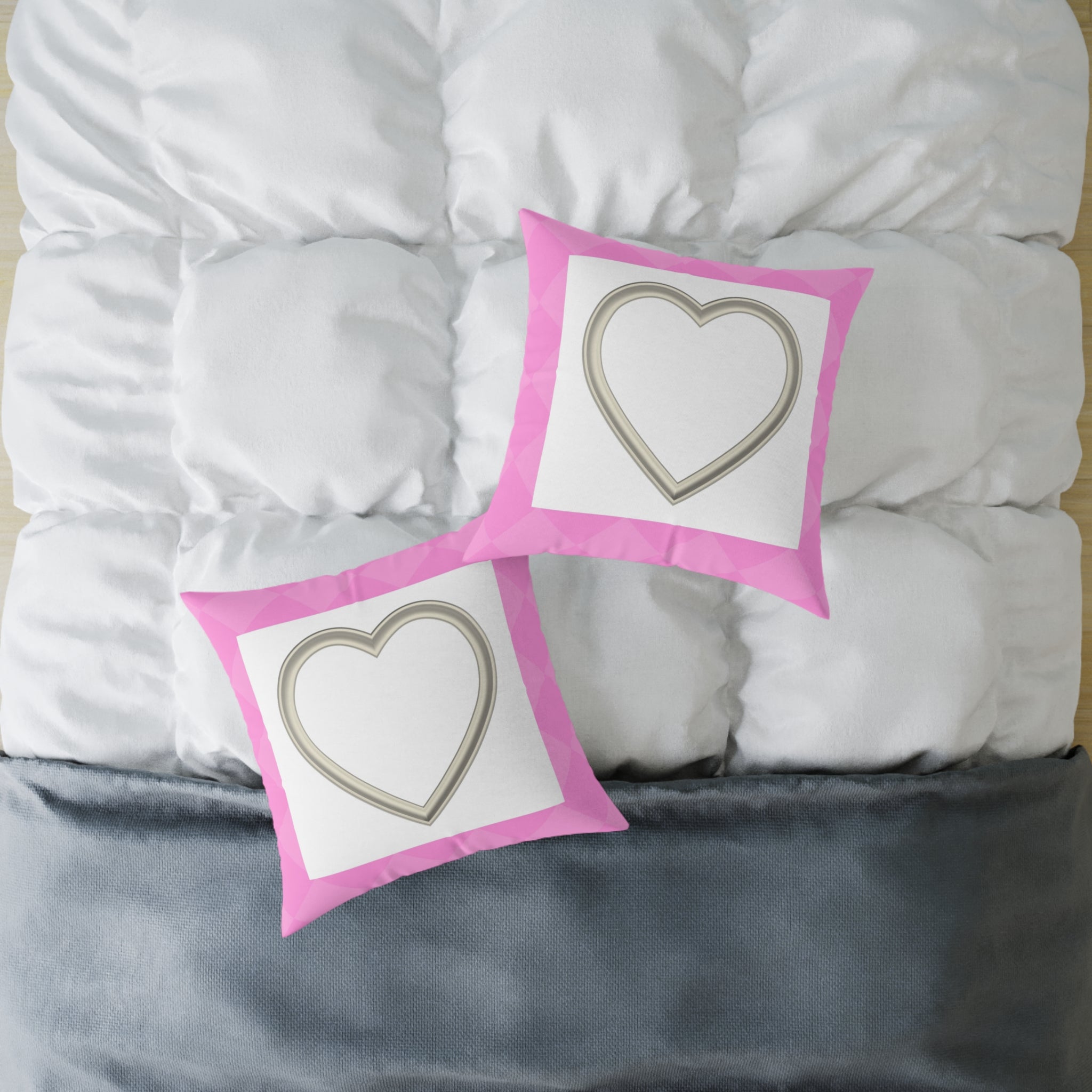 Heart Frame Square Pillow — Pink Accent Decorative Throw Pillow