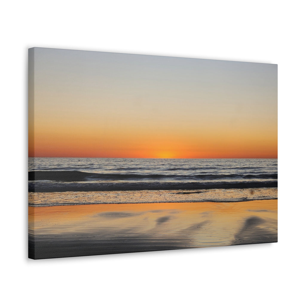 Relfective Ocean Sunset Beach Canvas Wall Art – Tranquil Ocean Sunset Landscape Print