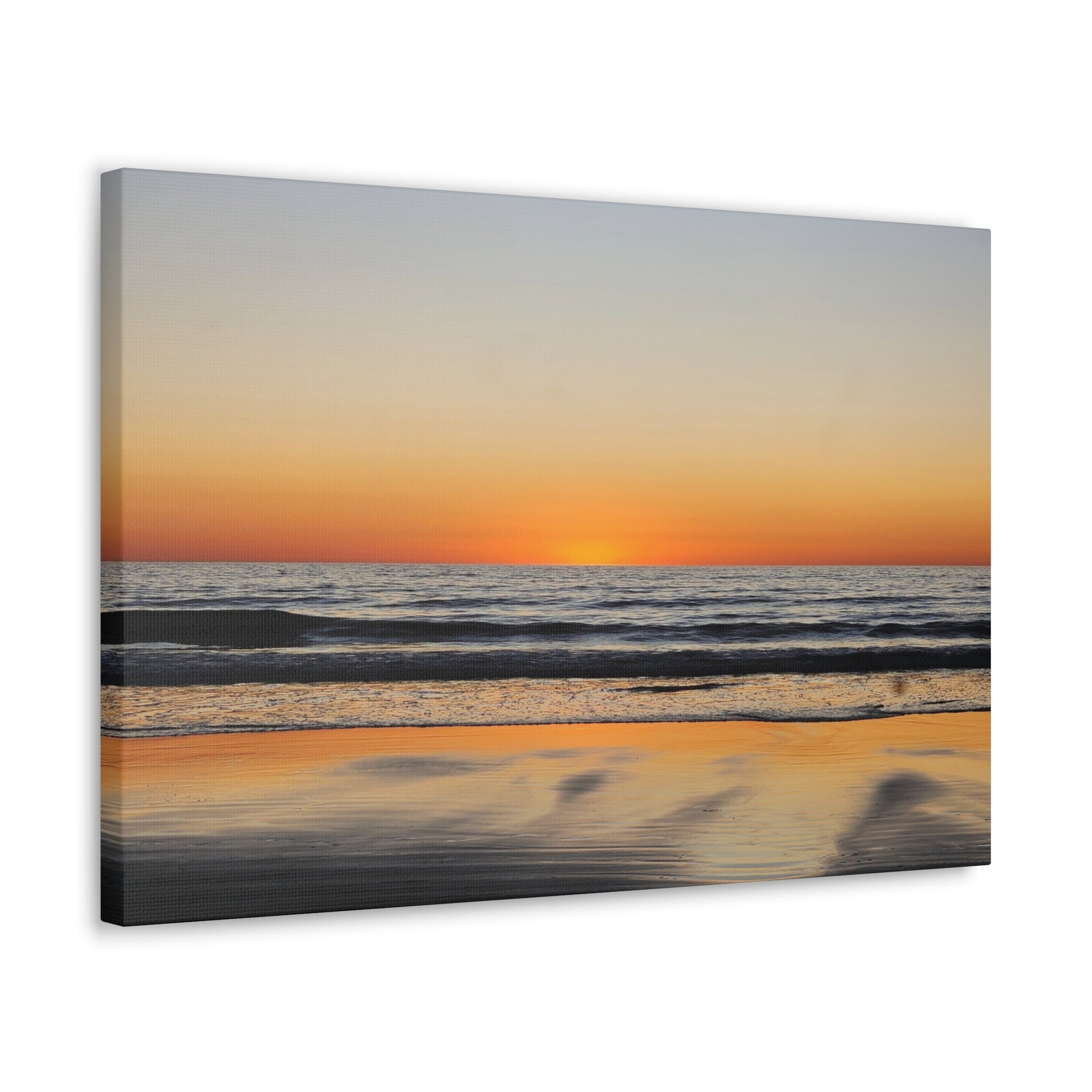 Relfective Ocean Sunset Beach Canvas Wall Art – Tranquil Ocean Sunset Landscape Print