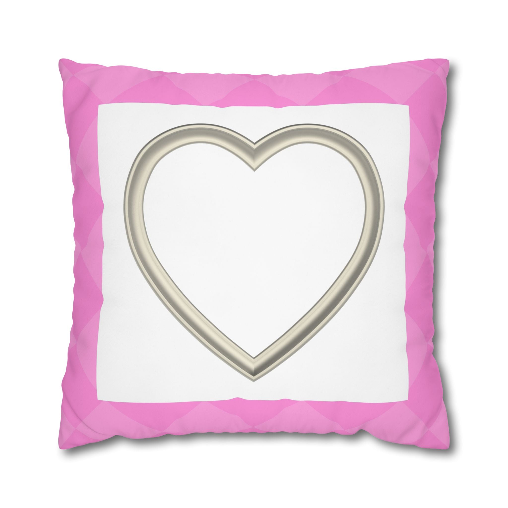 Pink Heart Frame Pillowcase — Square Decorative Throw Pillow Cover