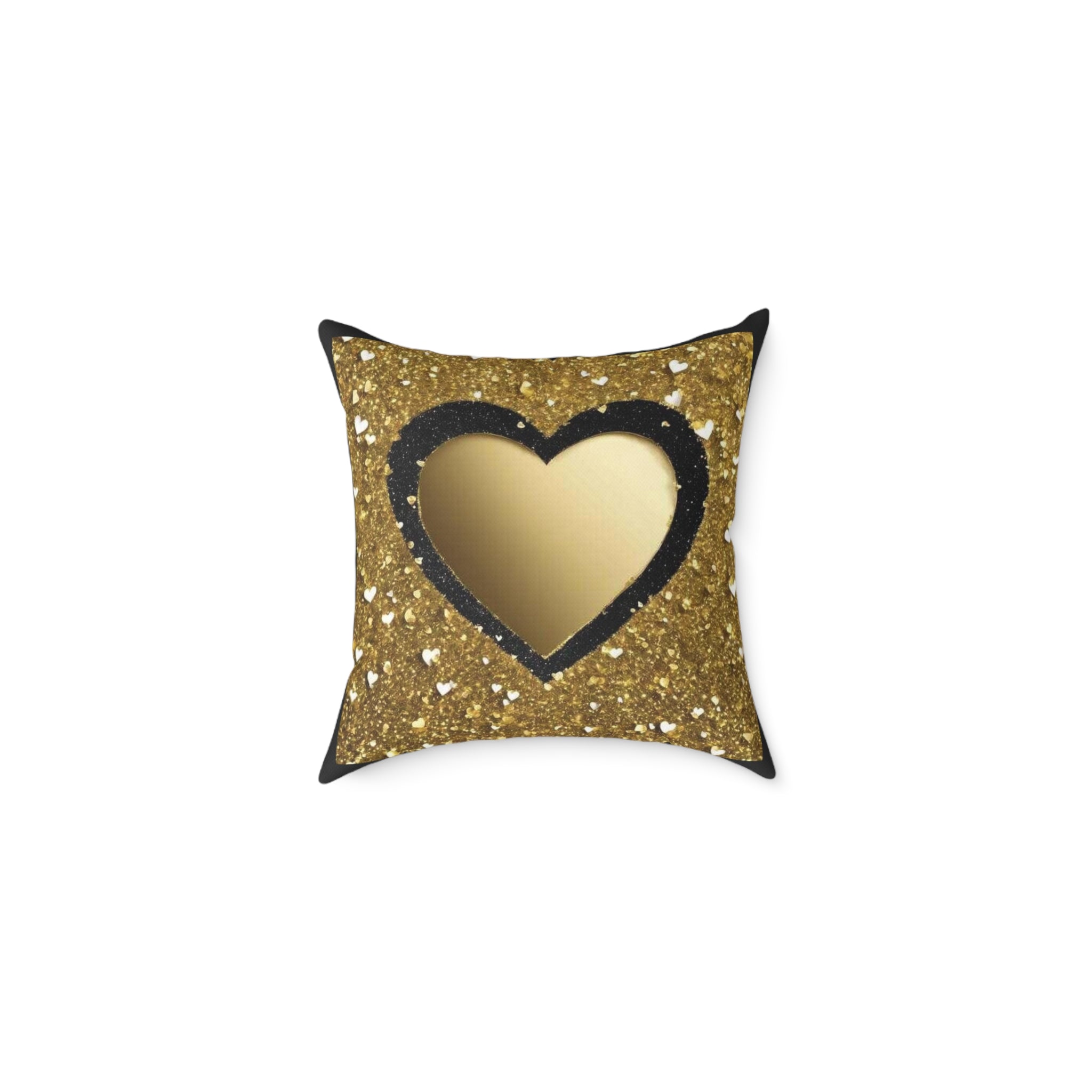 Gold Glitter Heart Pillow — Decorative Square Accent Cushion
