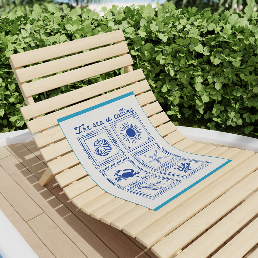 The Sea Is Calling Beach Towel – Nautical Shells & Starfish Beach Towel