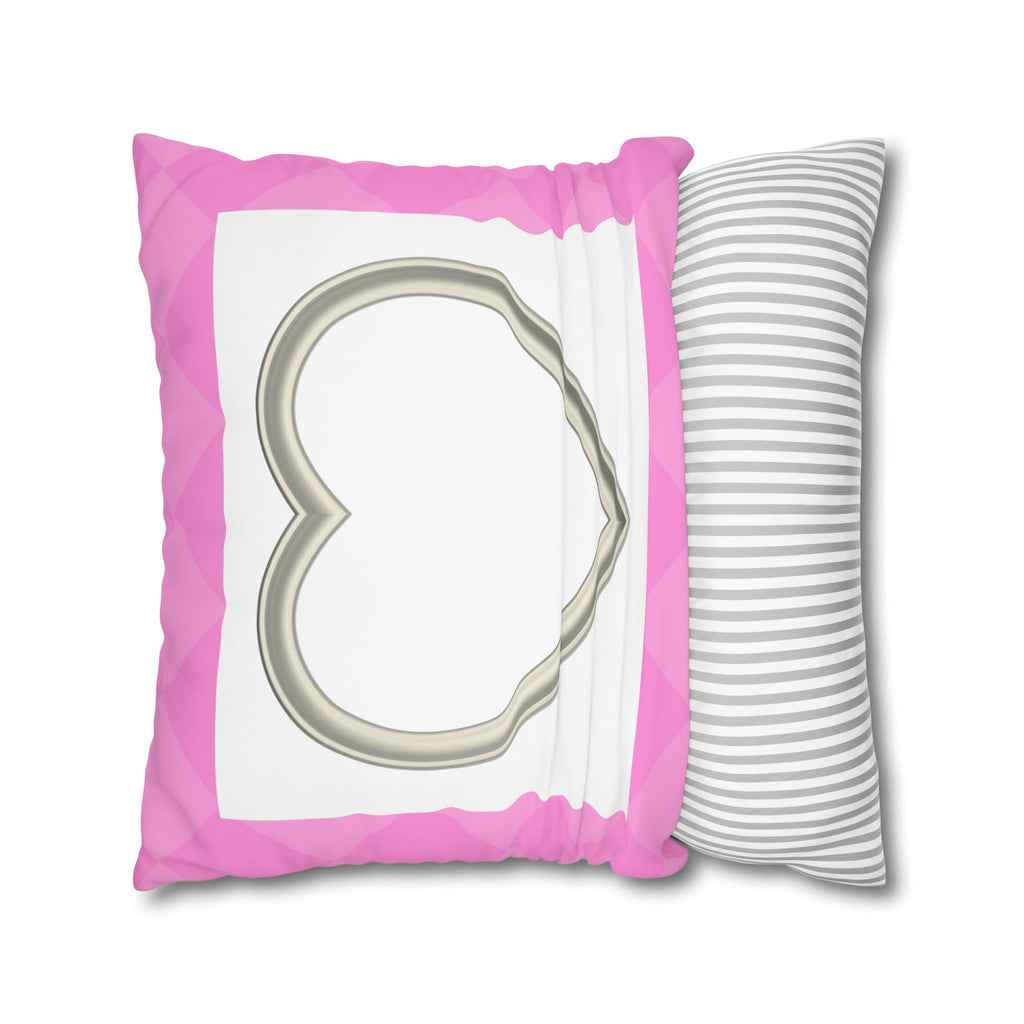 Pink Heart Frame Pillowcase — Square Decorative Throw Pillow Cover