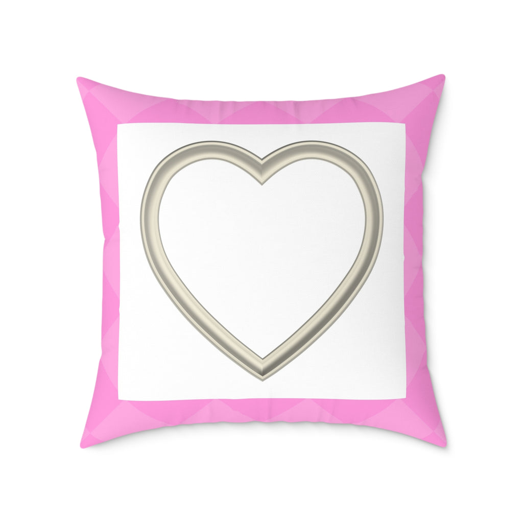 Heart Frame Square Pillow — Pink Accent Decorative Throw Pillow