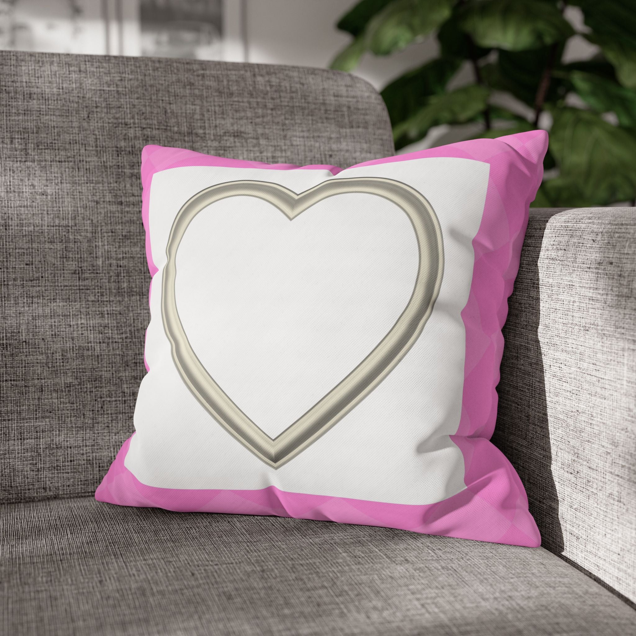 Pink Heart Frame Pillowcase — Square Decorative Throw Pillow Cover