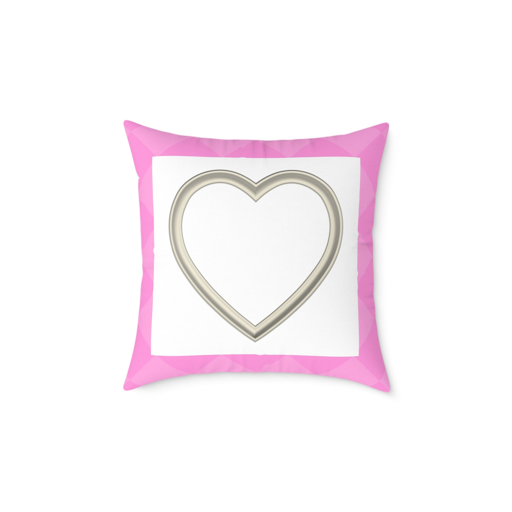 Heart Frame Square Pillow — Pink Accent Decorative Throw Pillow
