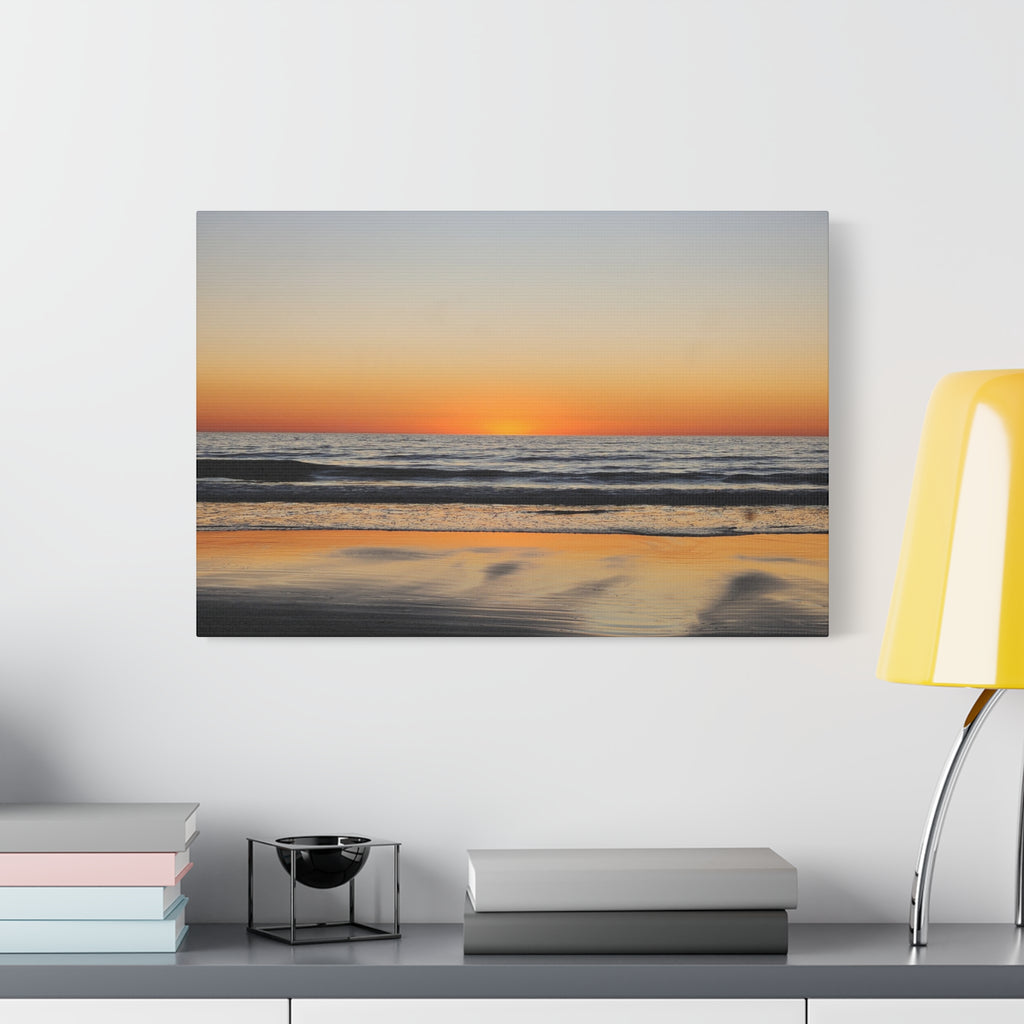 Relfective Ocean Sunset Beach Canvas Wall Art – Tranquil Ocean Sunset Landscape Print