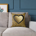Gold Glitter Heart Pillow — Decorative Square Accent Cushion