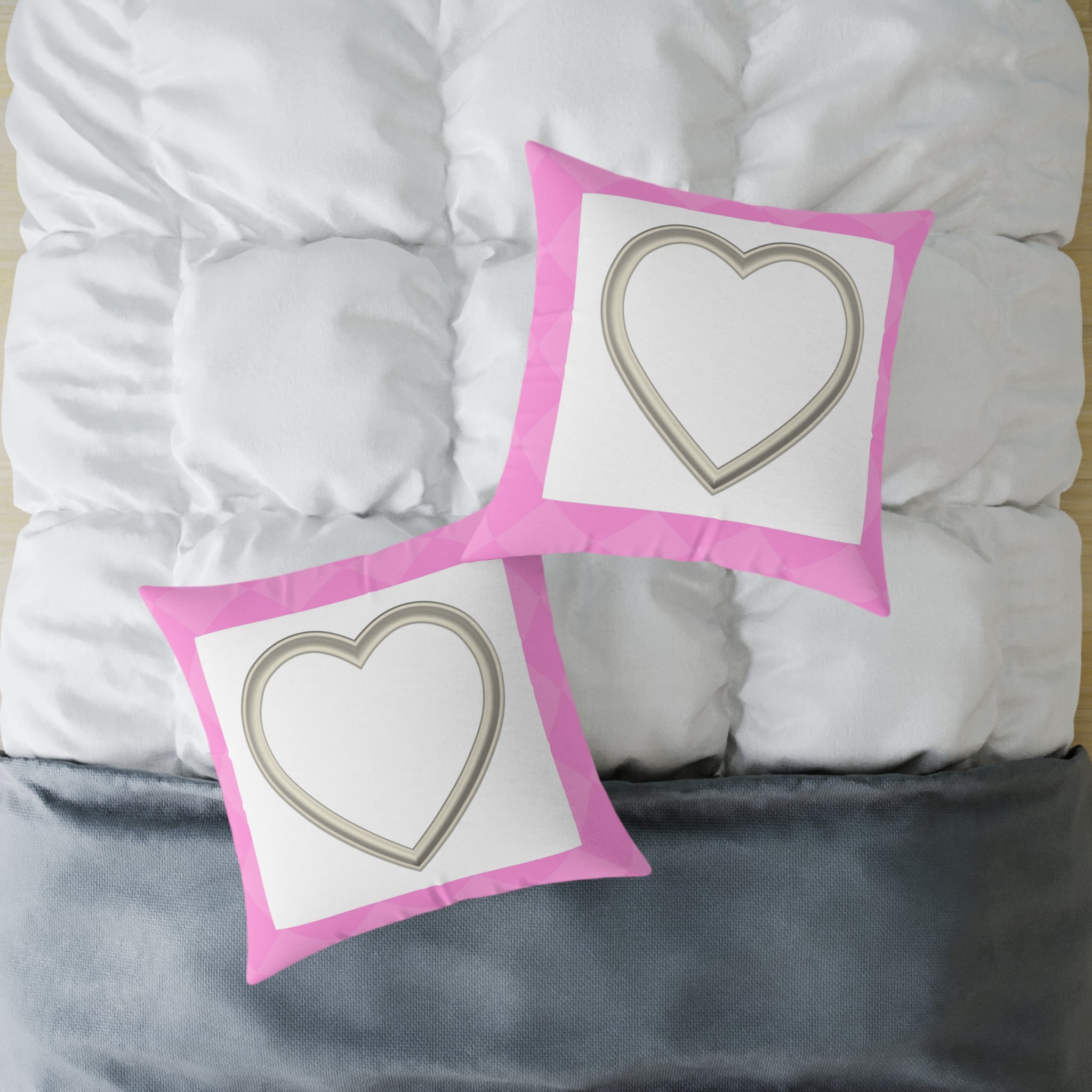 Heart Frame Square Pillow — Pink Accent Decorative Throw Pillow
