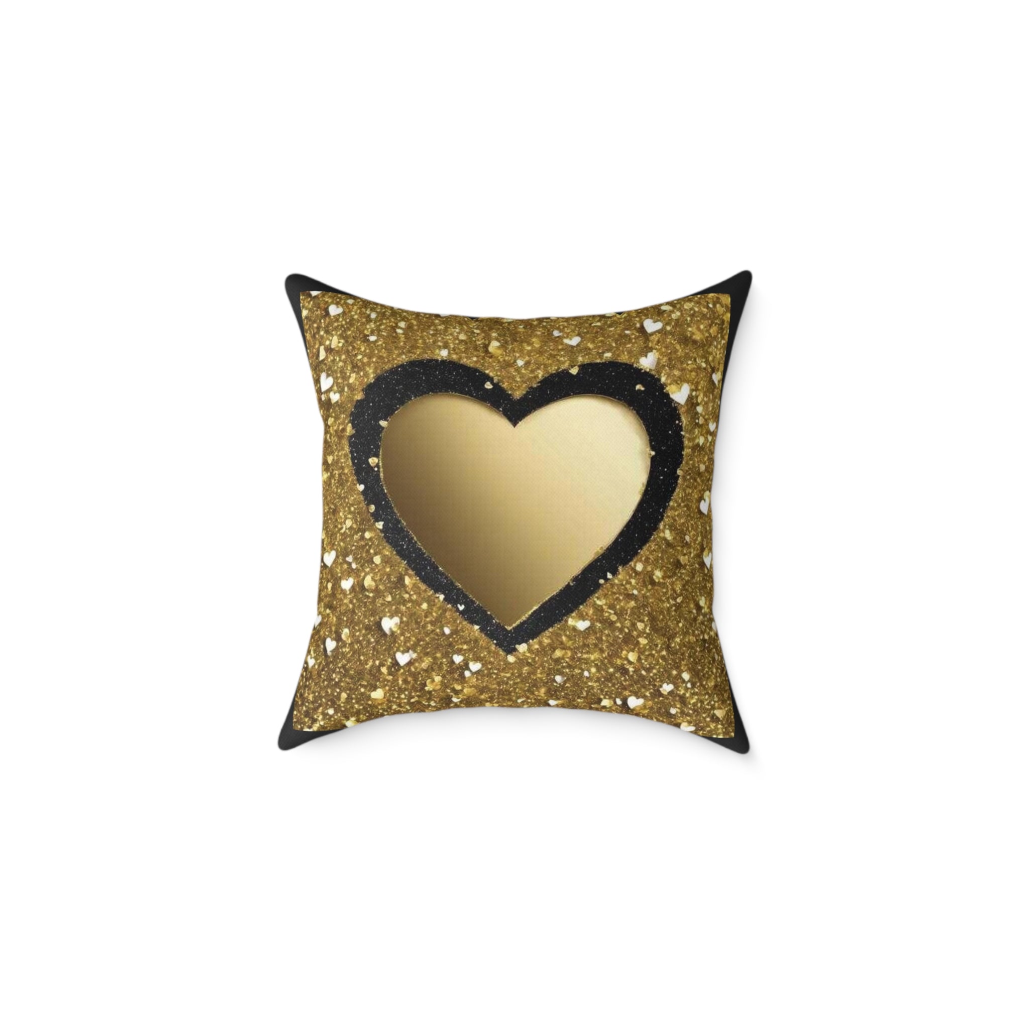 Gold Glitter Heart Pillow — Decorative Square Accent Cushion