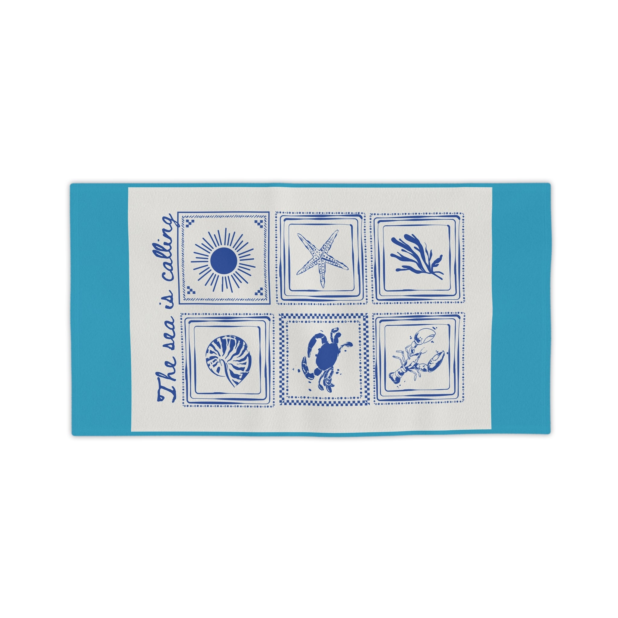 The Sea Is Calling Beach Towel – Nautical Shells & Starfish Beach Towel