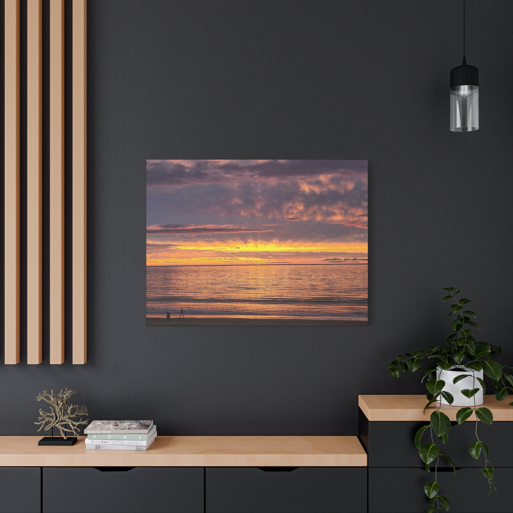Relaxing Sunset Beach Canvas Wall Art — Golden Ocean Sunset Photography