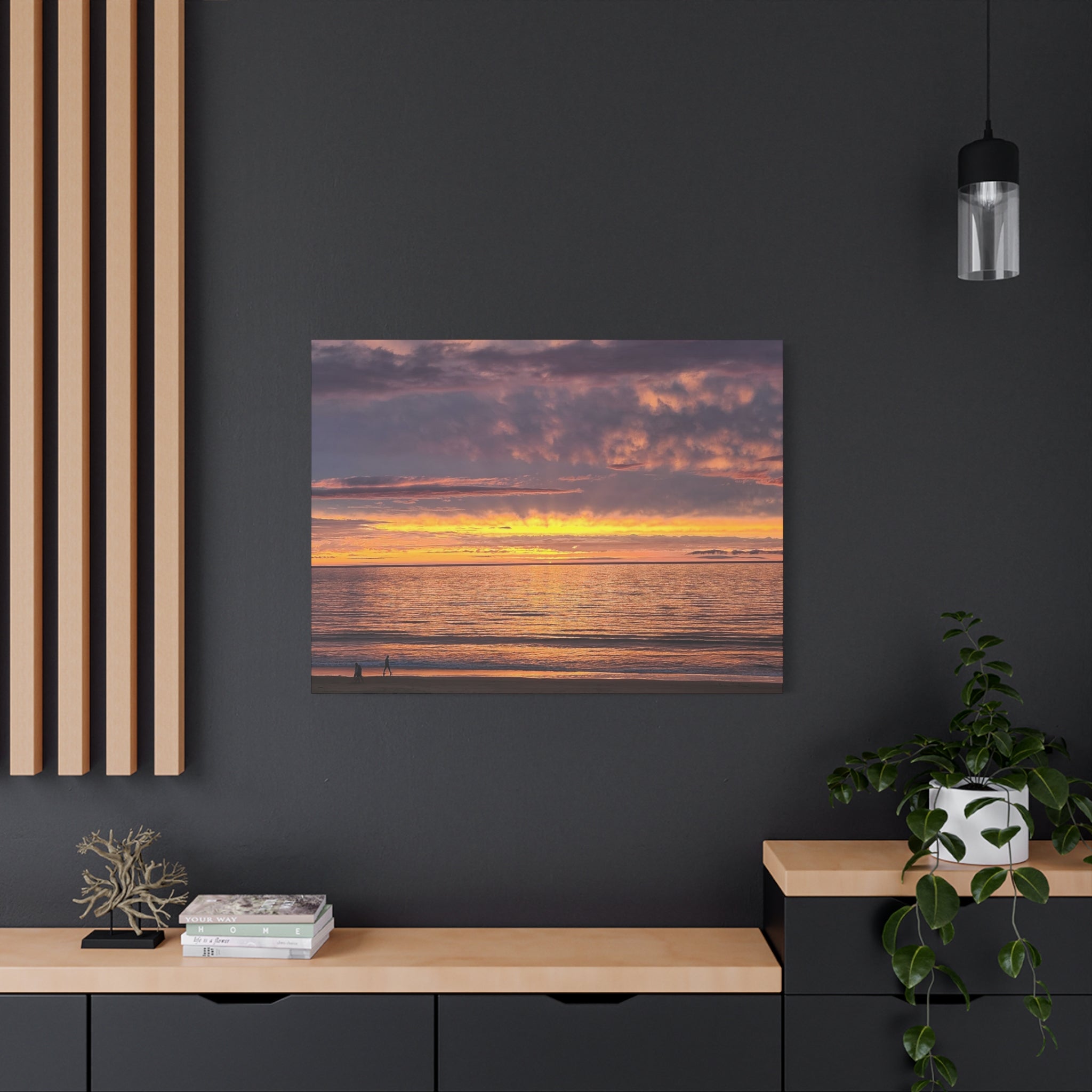 Relaxing Sunset Beach Canvas Wall Art — Golden Ocean Sunset Photography