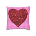 Valentine Glitter Heart Pillowcase — Pink Square Decorative Throw Pillow Cover