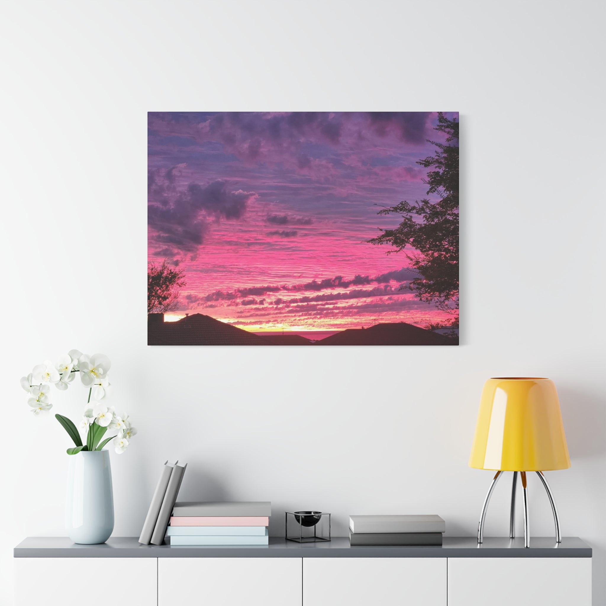 Pink Sunset Landscape Canvas Print - "Beyond the Rooftops"