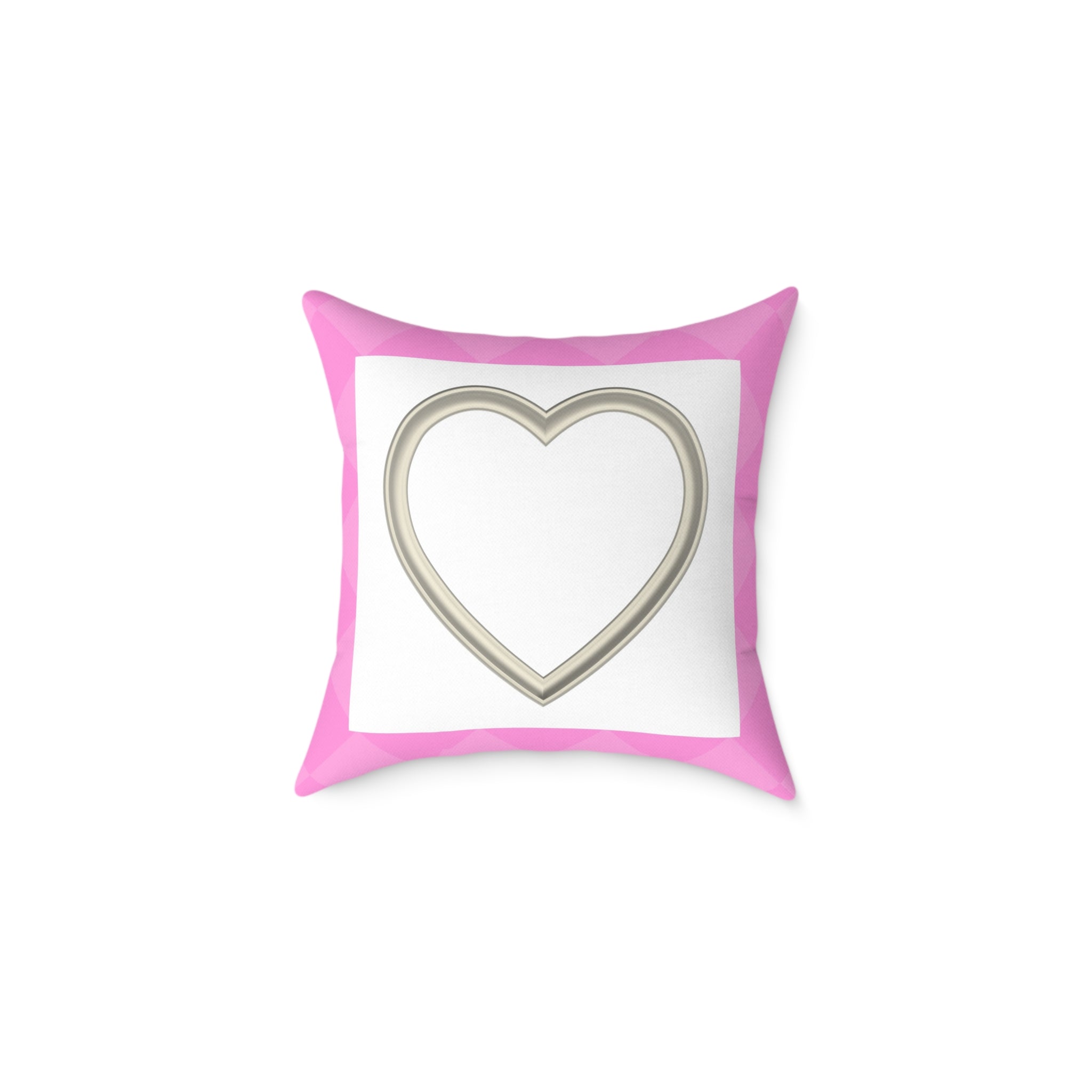 Heart Frame Square Pillow — Pink Accent Decorative Throw Pillow