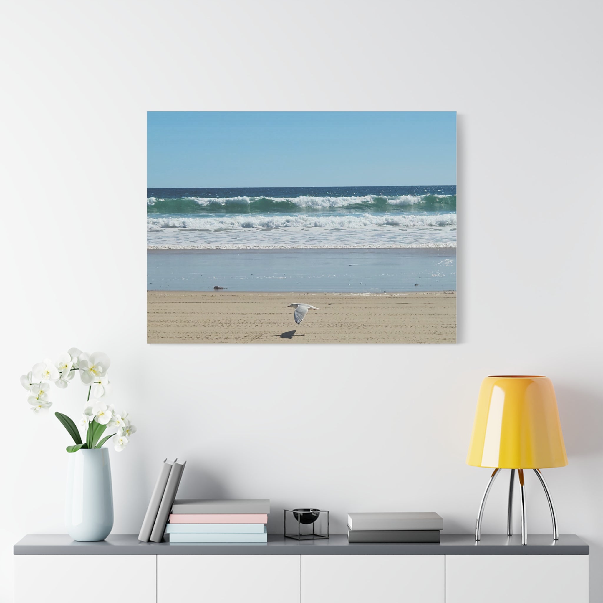 Seagull Beach Canvas Wall Art - Coastal Ocean Waves Photography
