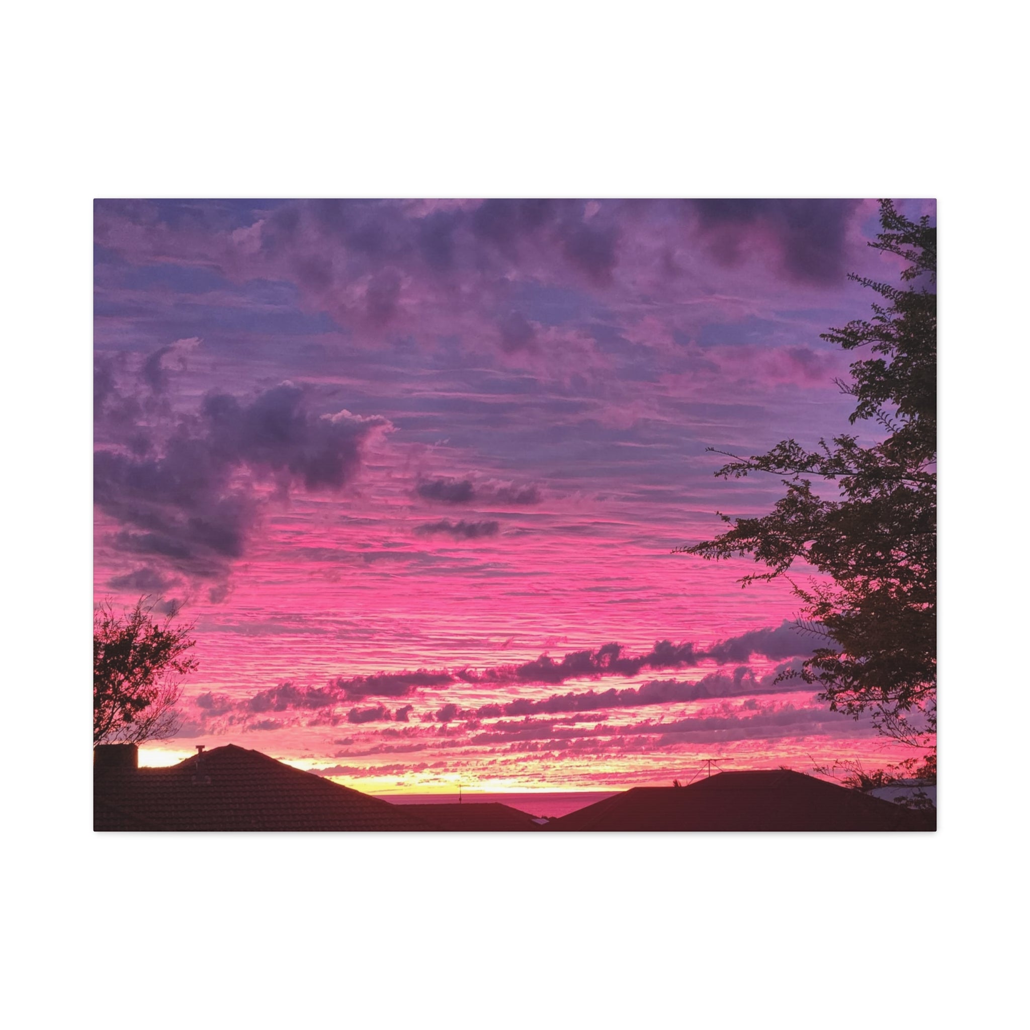 Pink Sunset Landscape Canvas Print - "Beyond the Rooftops"