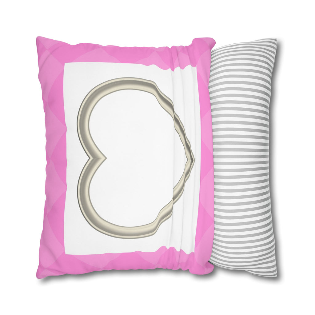 Pink Heart Frame Pillowcase — Square Decorative Throw Pillow Cover