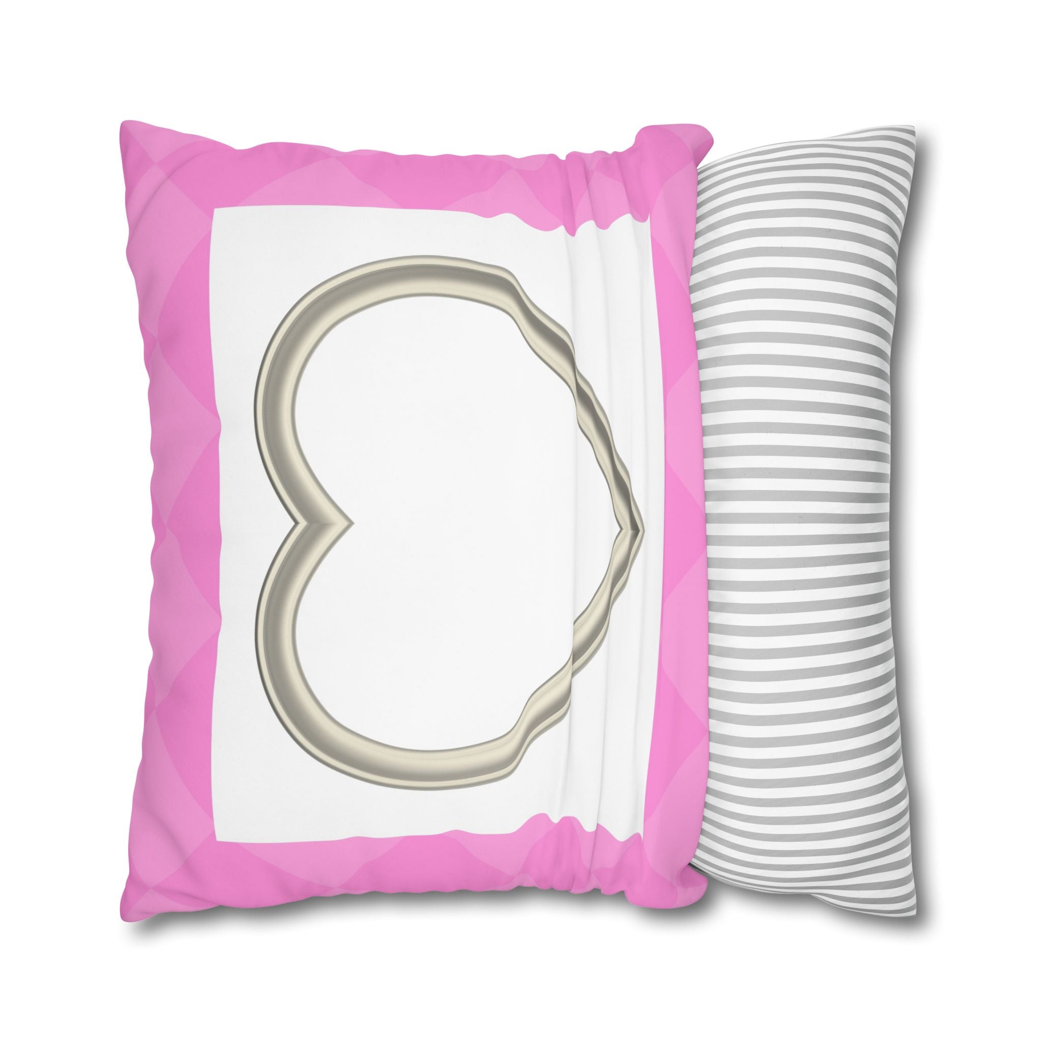 Pink Heart Frame Pillowcase — Square Decorative Throw Pillow Cover