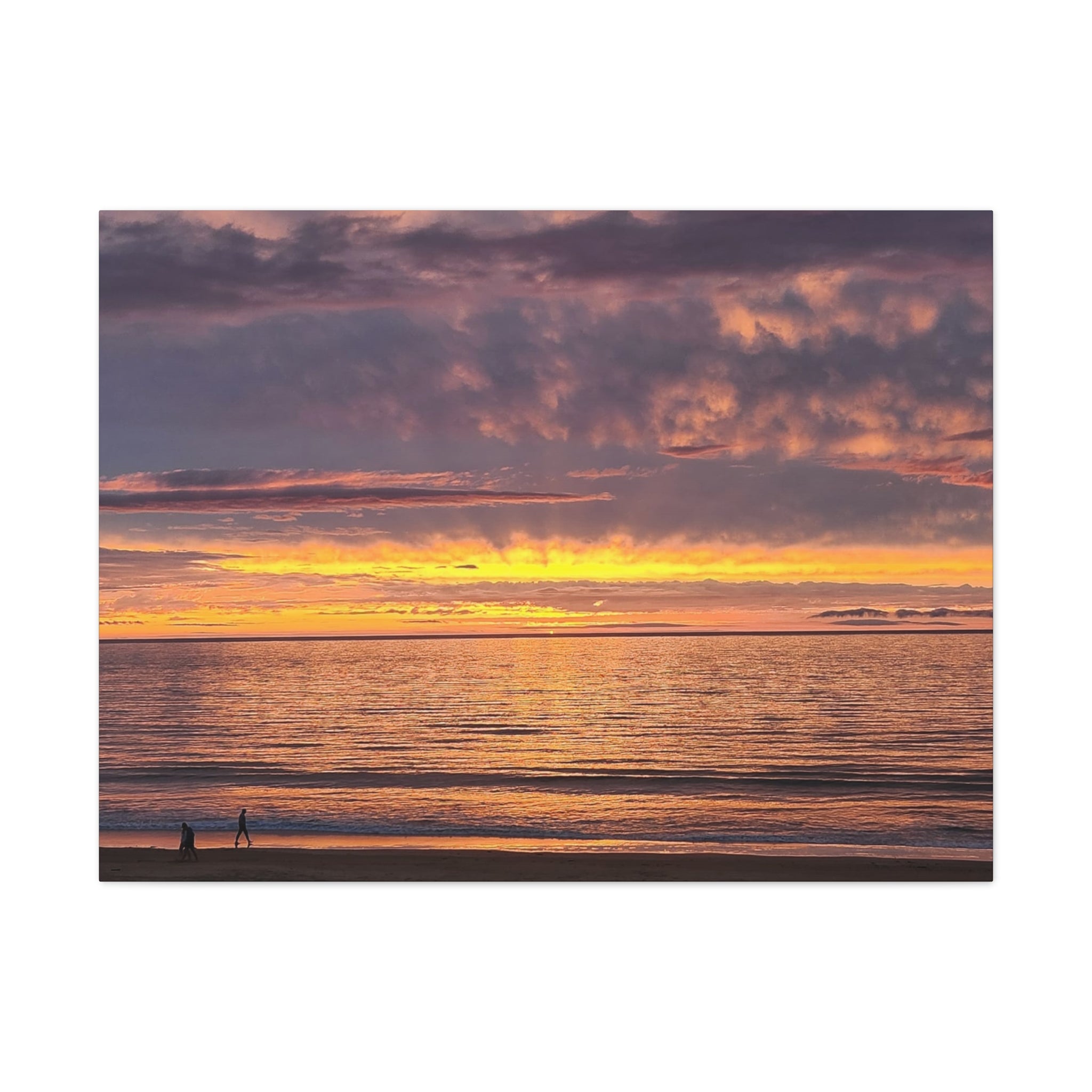 Relaxing Sunset Beach Canvas Wall Art — Golden Ocean Sunset Photography