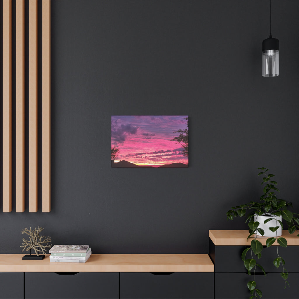Pink Sunset Landscape Canvas Print - "Beyond the Rooftops"