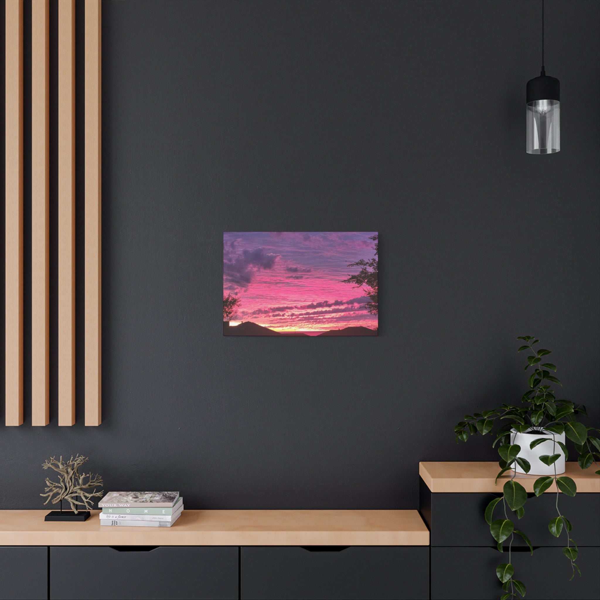 Pink Sunset Landscape Canvas Print - "Beyond the Rooftops"