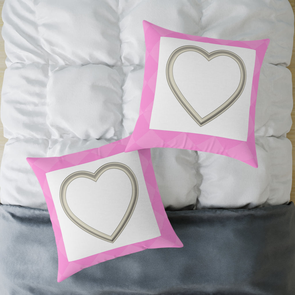 Heart Frame Square Pillow — Pink Accent Decorative Throw Pillow
