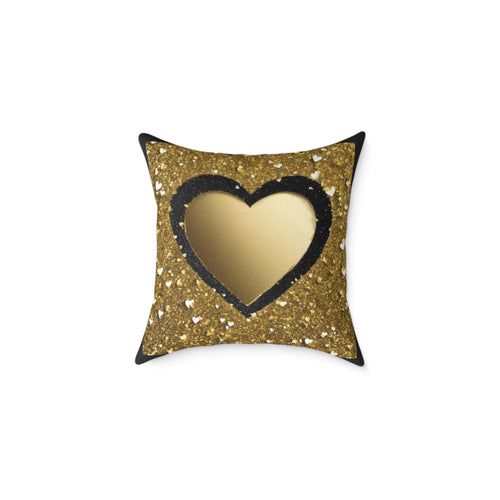 Gold Glitter Heart Pillow — Decorative Square Accent Cushion