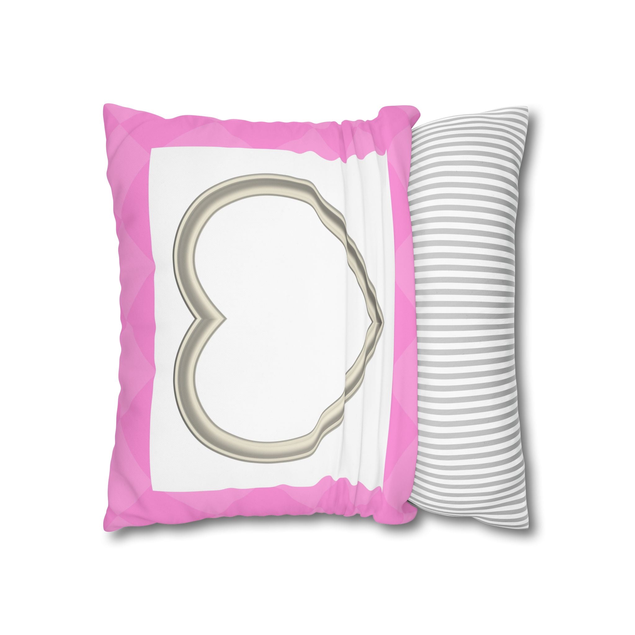 Pink Heart Frame Pillowcase — Square Decorative Throw Pillow Cover