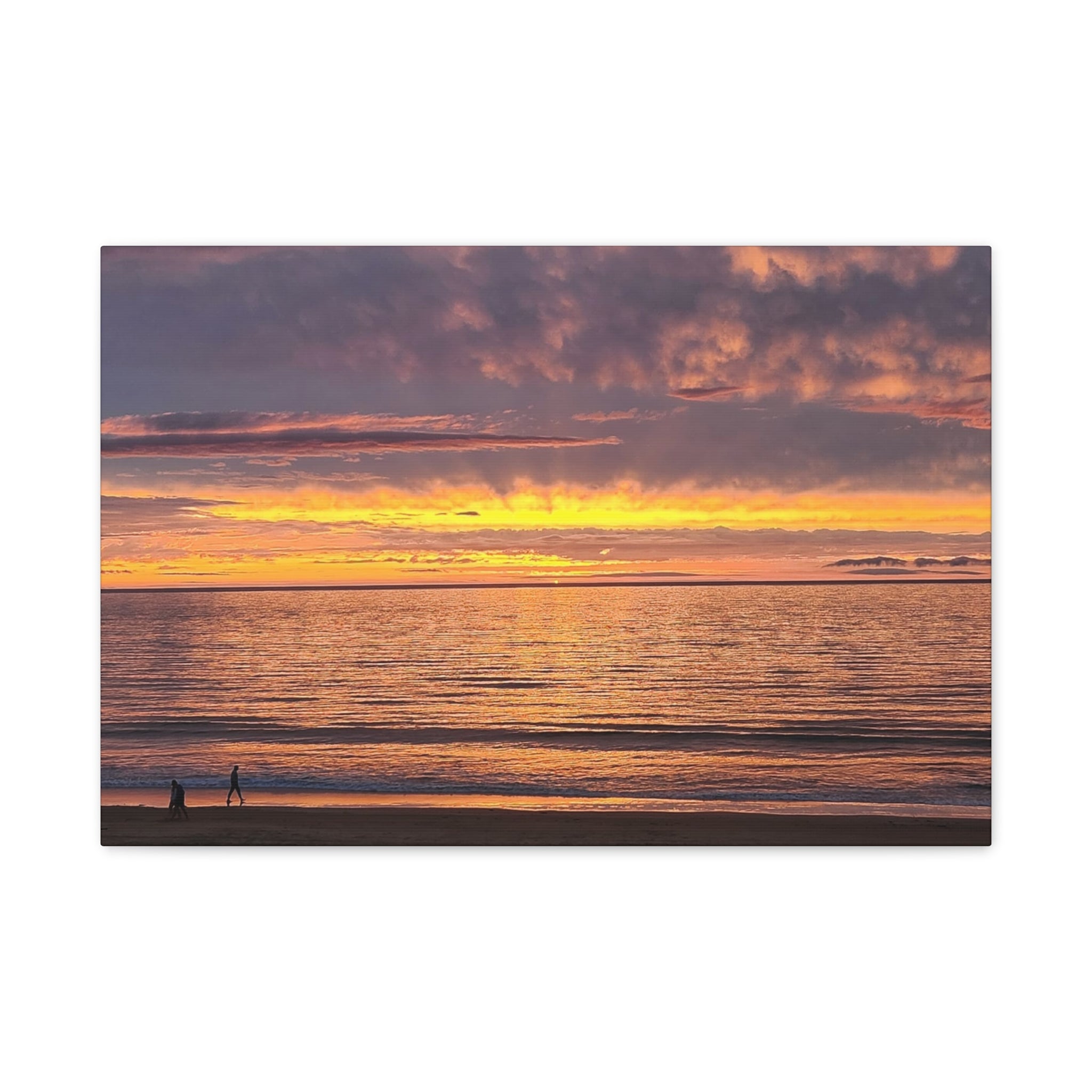 Relaxing Sunset Beach Canvas Wall Art — Golden Ocean Sunset Photography