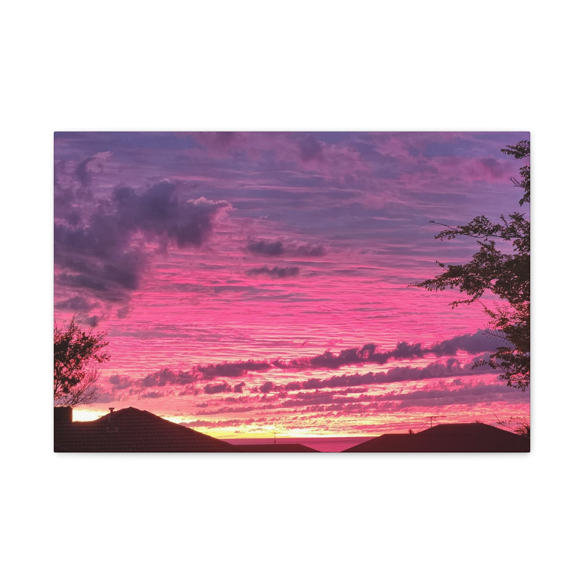 Pink Sunset Landscape Canvas Print - "Beyond the Rooftops"