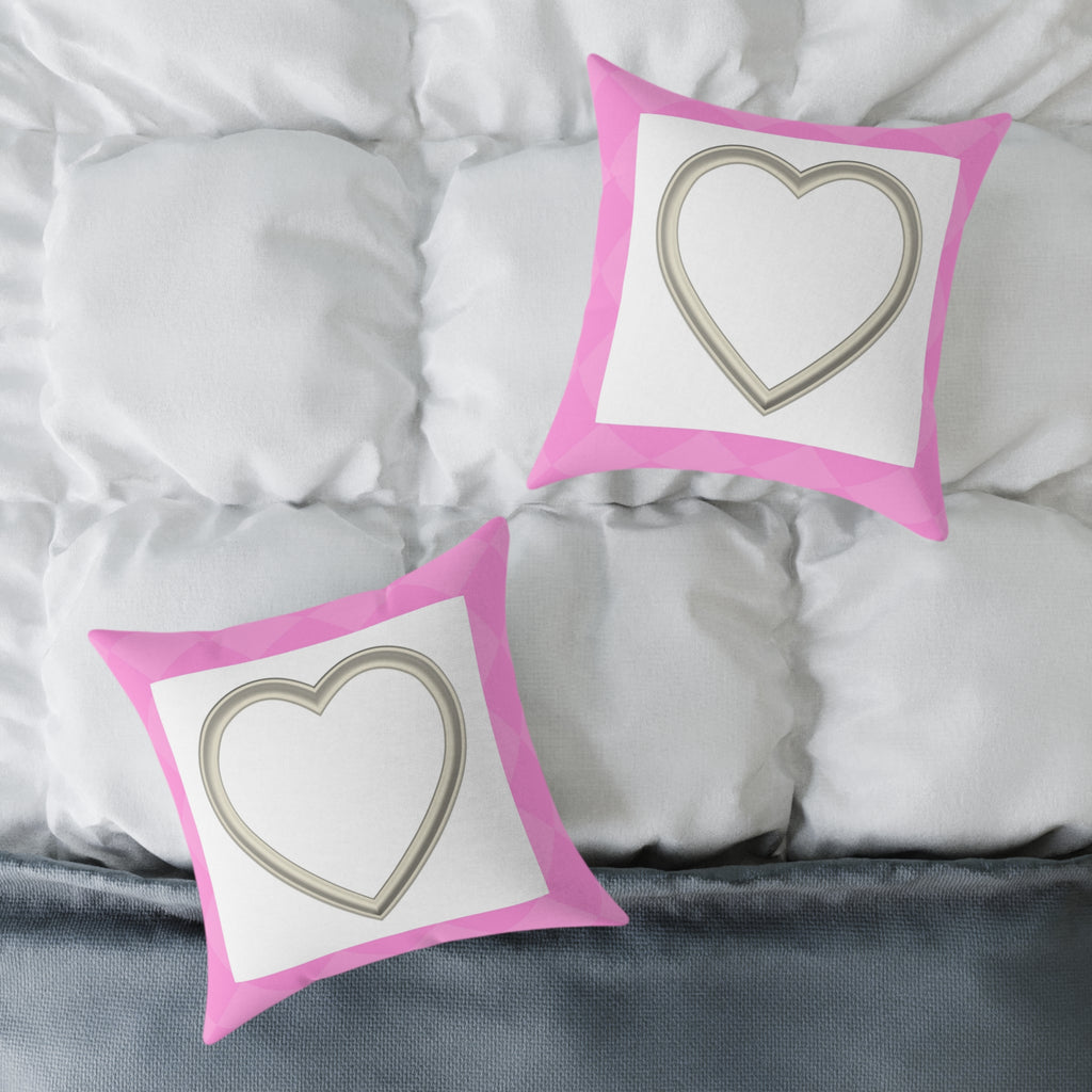 Heart Frame Square Pillow — Pink Accent Decorative Throw Pillow