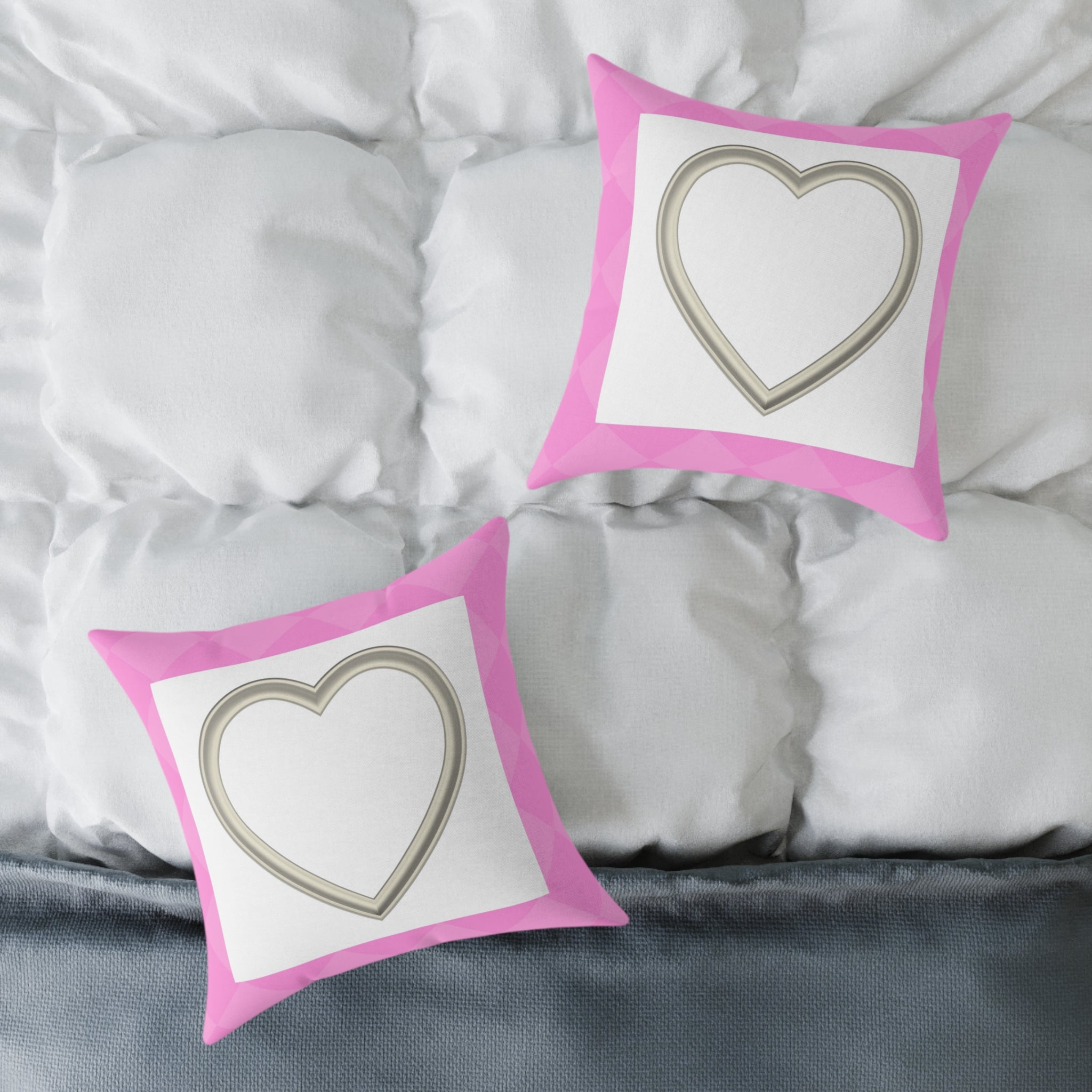 Heart Frame Square Pillow — Pink Accent Decorative Throw Pillow